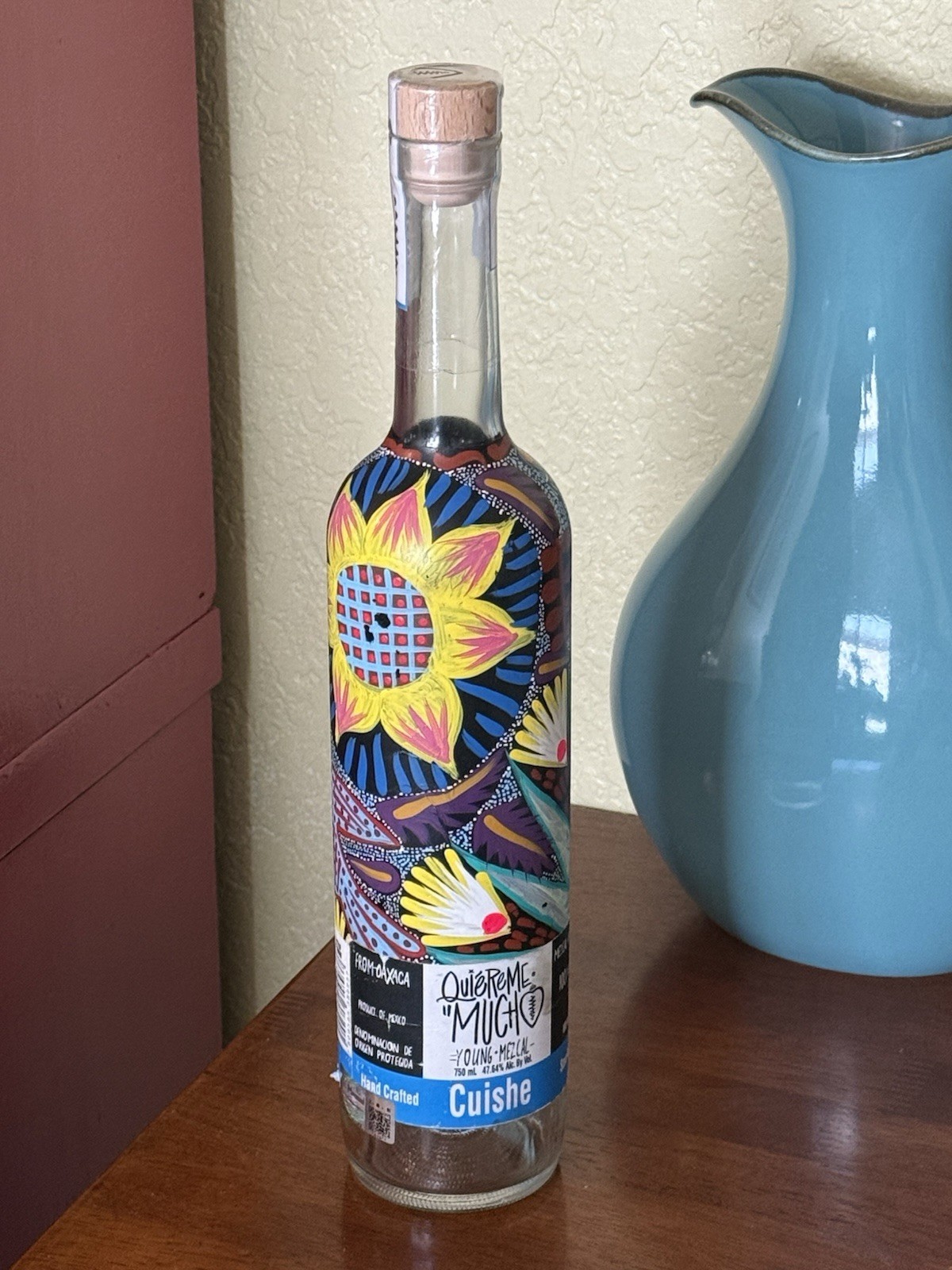 Quiereme Mucho Mezcal Oaxaca Hand Painted Art Empty 750 ml Bottle Only
