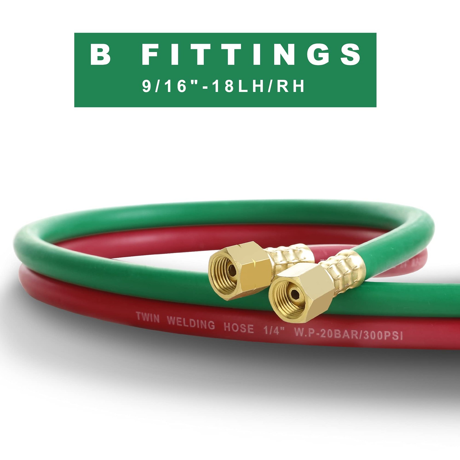 Oxygen Acetylene Twin Hose 1/4 Inch 25 Feet 9/1618 B Fittings Welding