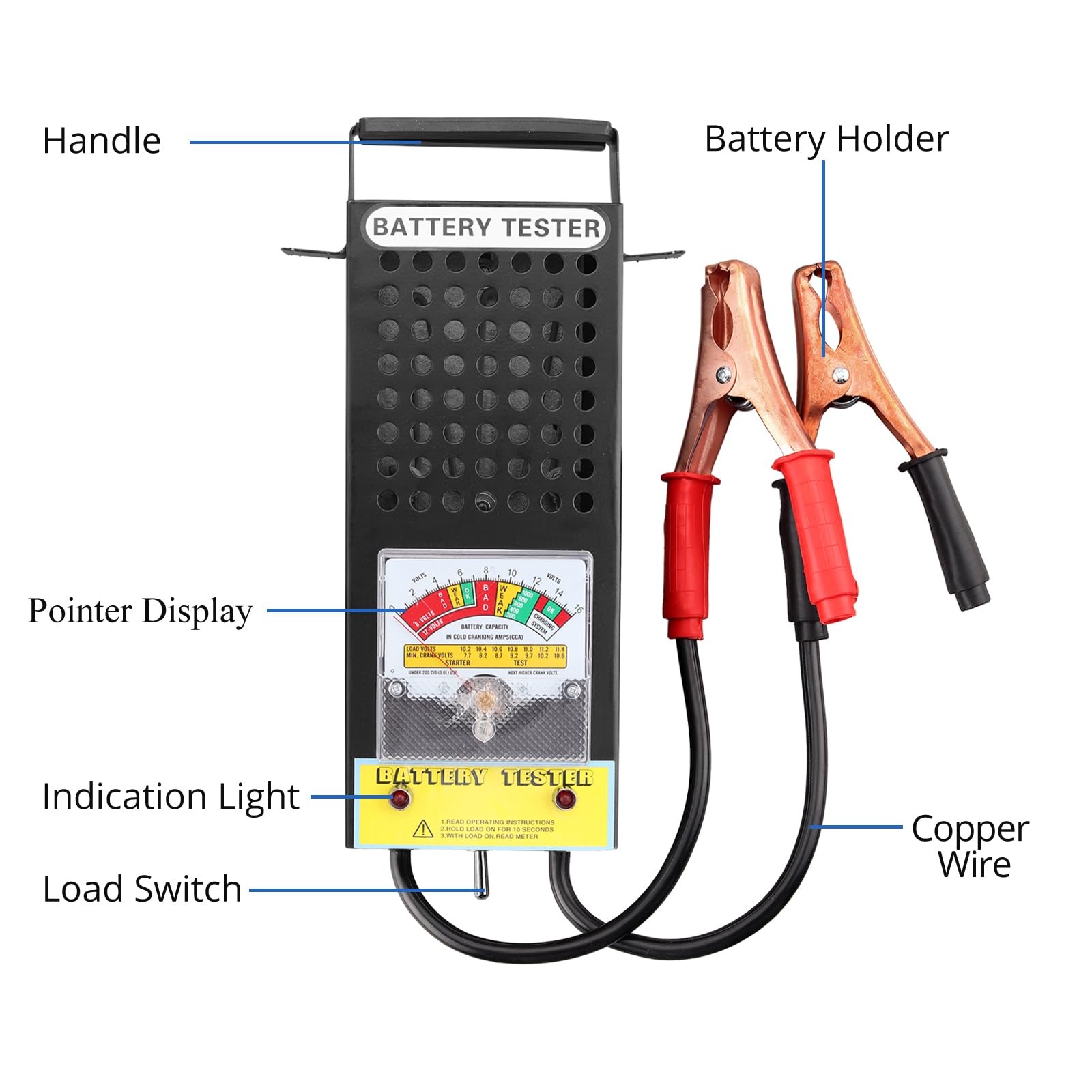 CRLITSIY Battery Load Tester, 6V 8V 12V Alternator POINTER, Black