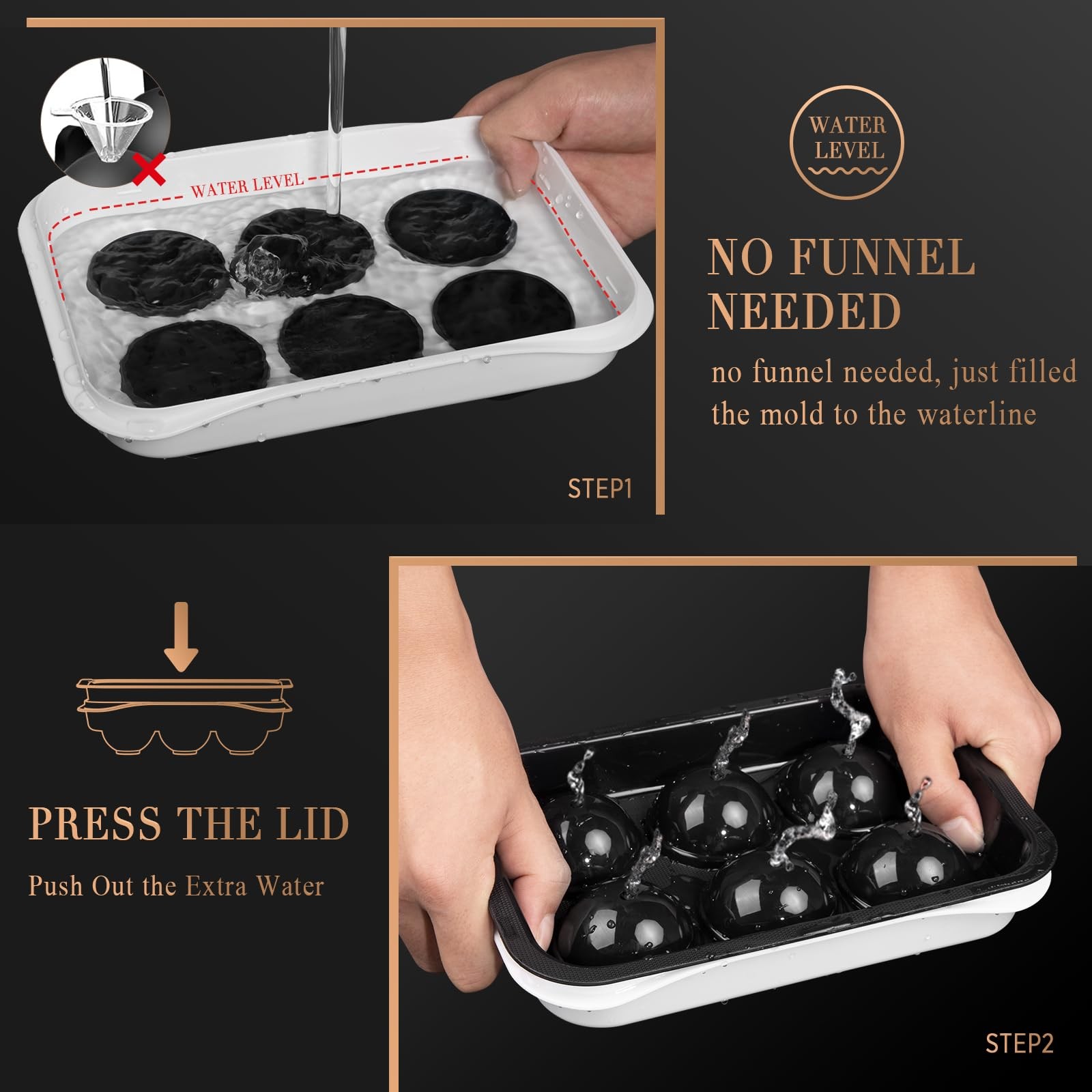 6-Cavity Ice Ball Maker Easy Release Silicone Round Ice Cube Trays with Lids