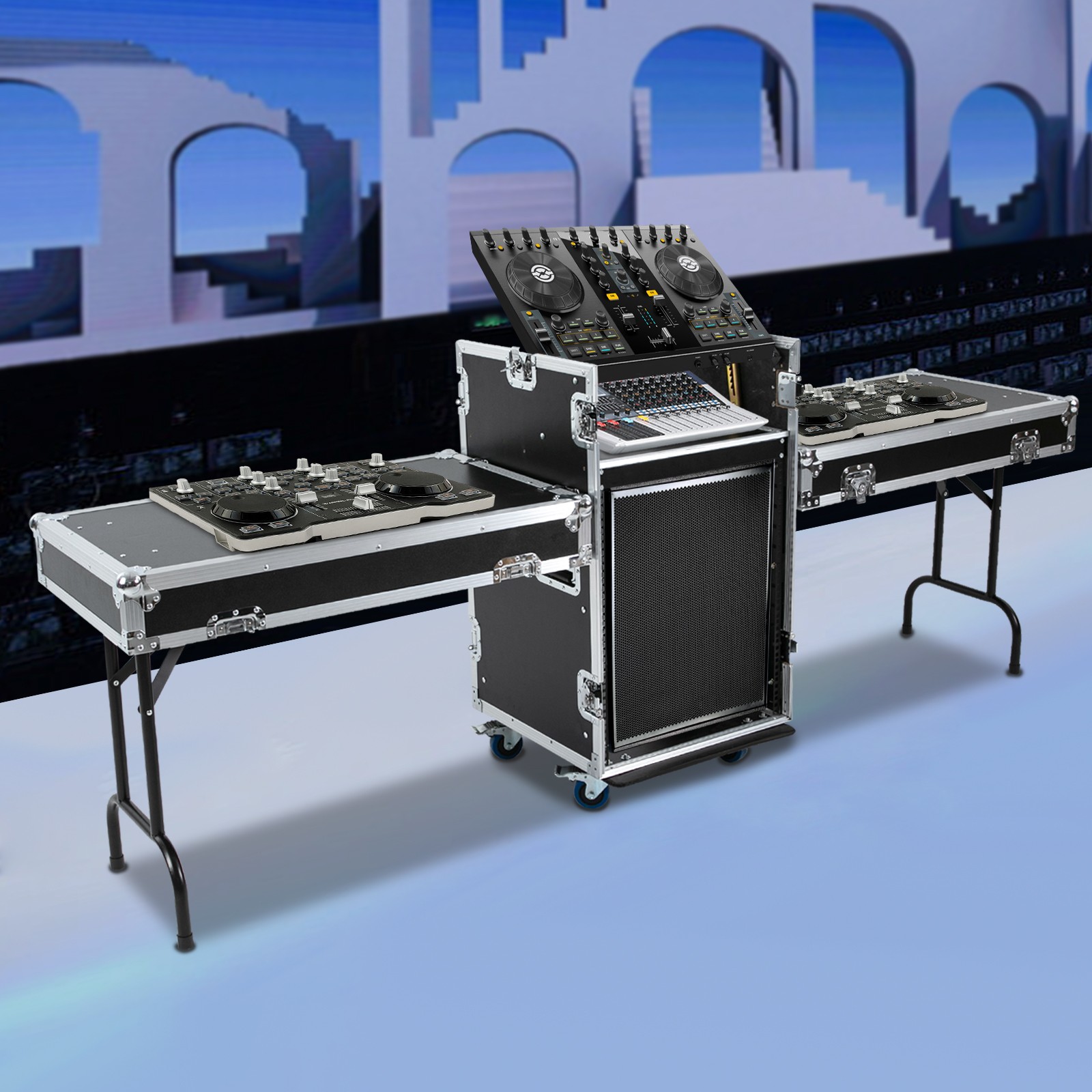 14U PA DJ Rack Modern Black PA DJ Cabinet Network & Stereo Rack with 4 Wheels US