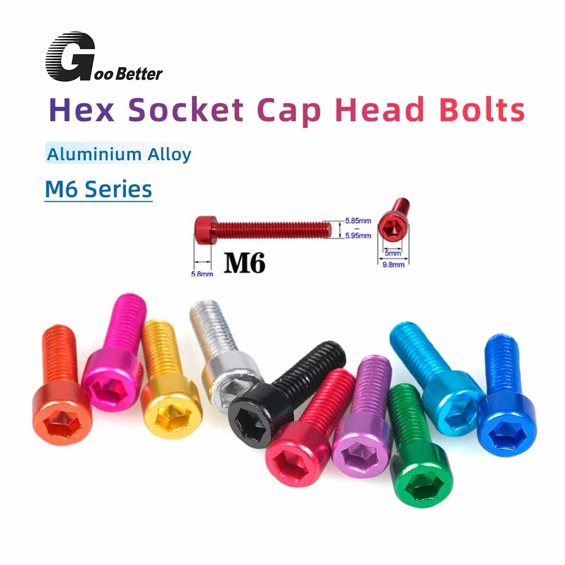 M6 Aluminium Alloy Hex Allen Key Cap Head Bolt DIY Anodised Socket Cap Screws
