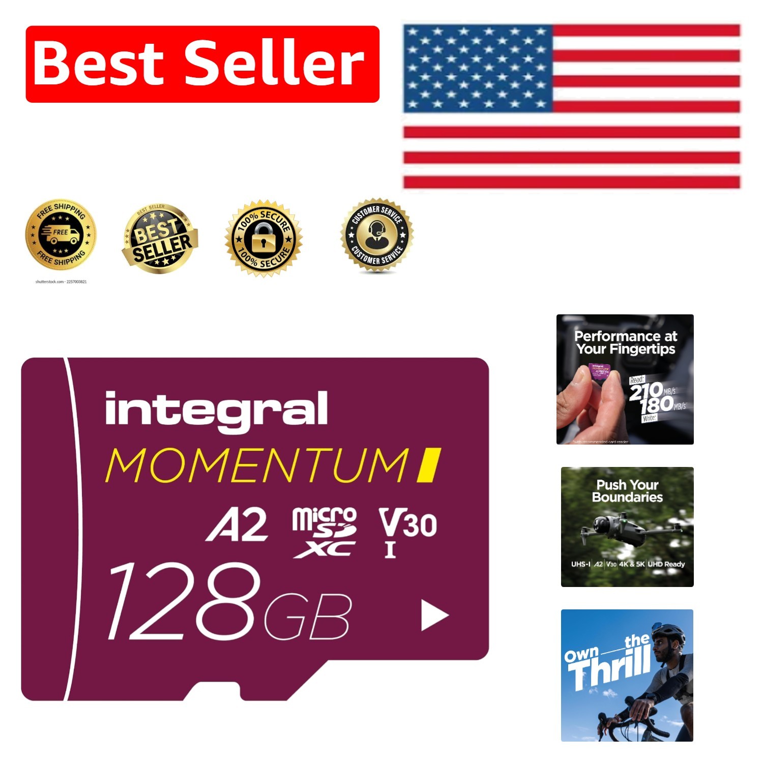 Waterproof 128GB microSDXC Card - 180MB/s Write Speed for Adventure Shooting
