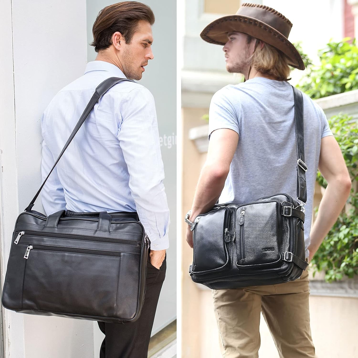 Full Grain Leather Shoulder Strap - Replacement Bag Straps for Laptop Briefcase