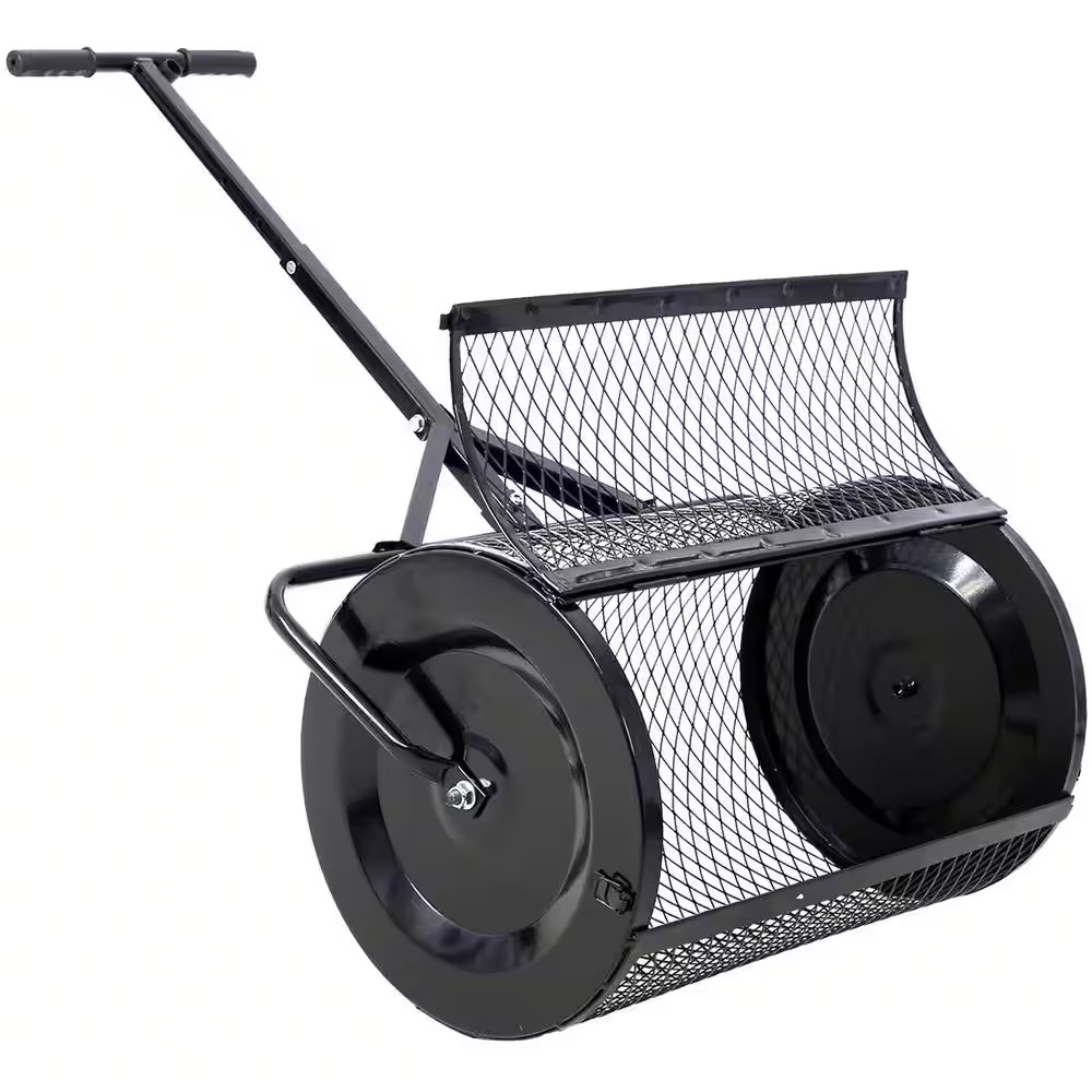 50 Lbs. Black Steel 24 Inch Peat Moss Compost Broadcast Spreader for Lawn Seedin