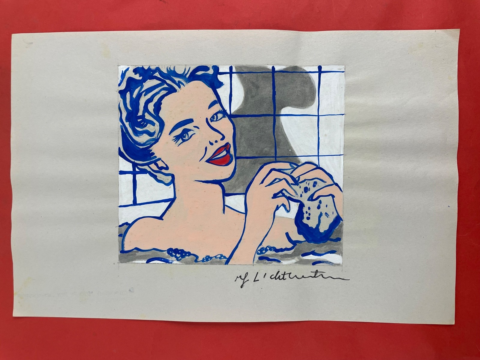 Roy Lichtenstein (Handmade) Drawing On Old Paper signed and stamped