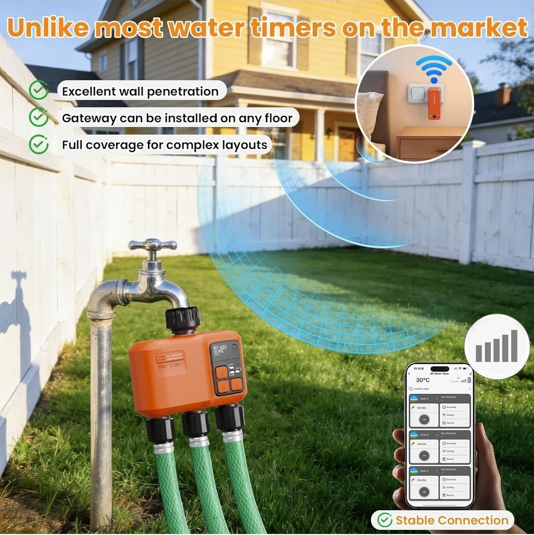 XinFuture Wireless RF Water Timer w/ Sub-GHz Gateway, 3 Outlet, App Control