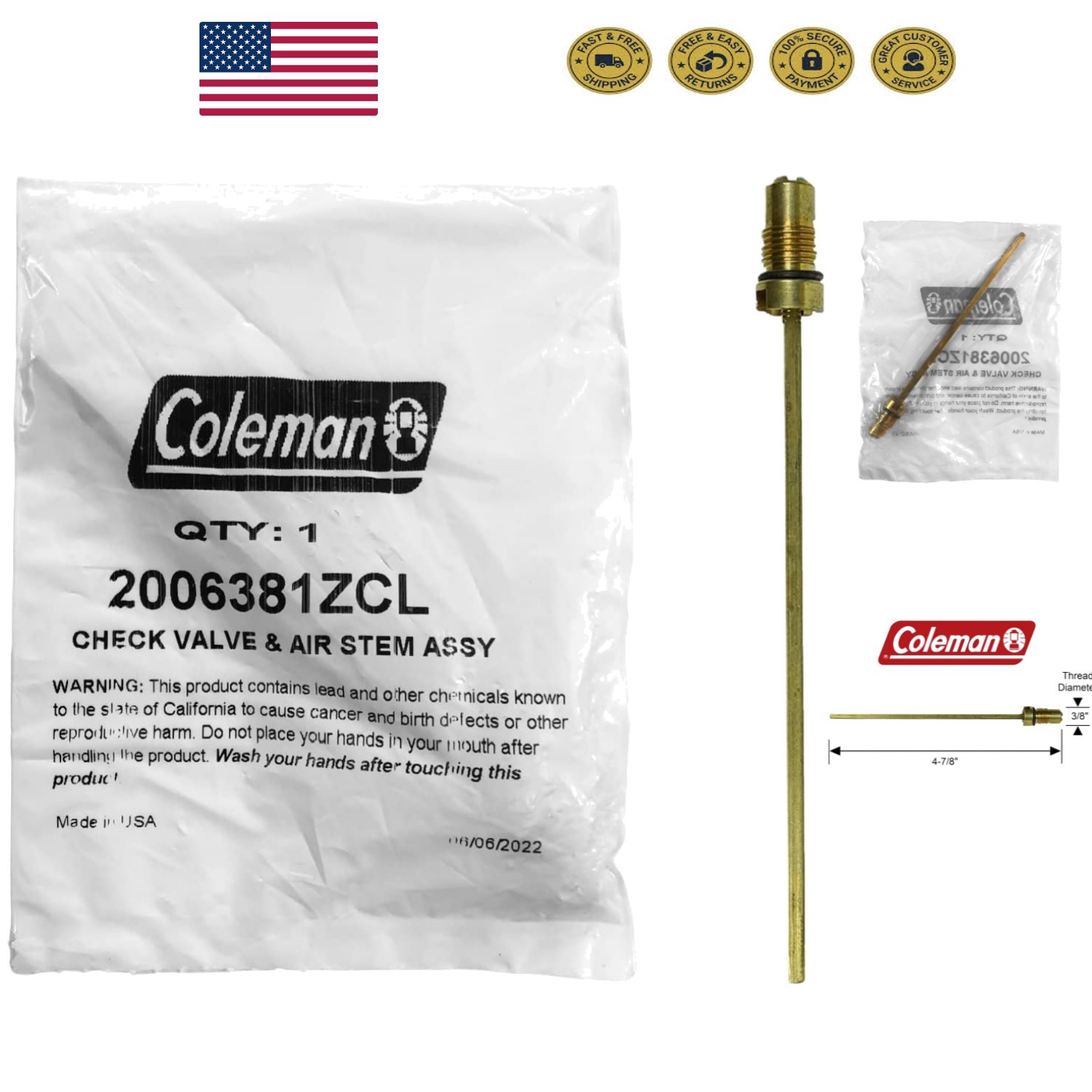 Small Brass Check Valve & Air Stem Assembly for Effective Lantern & Stove Repair