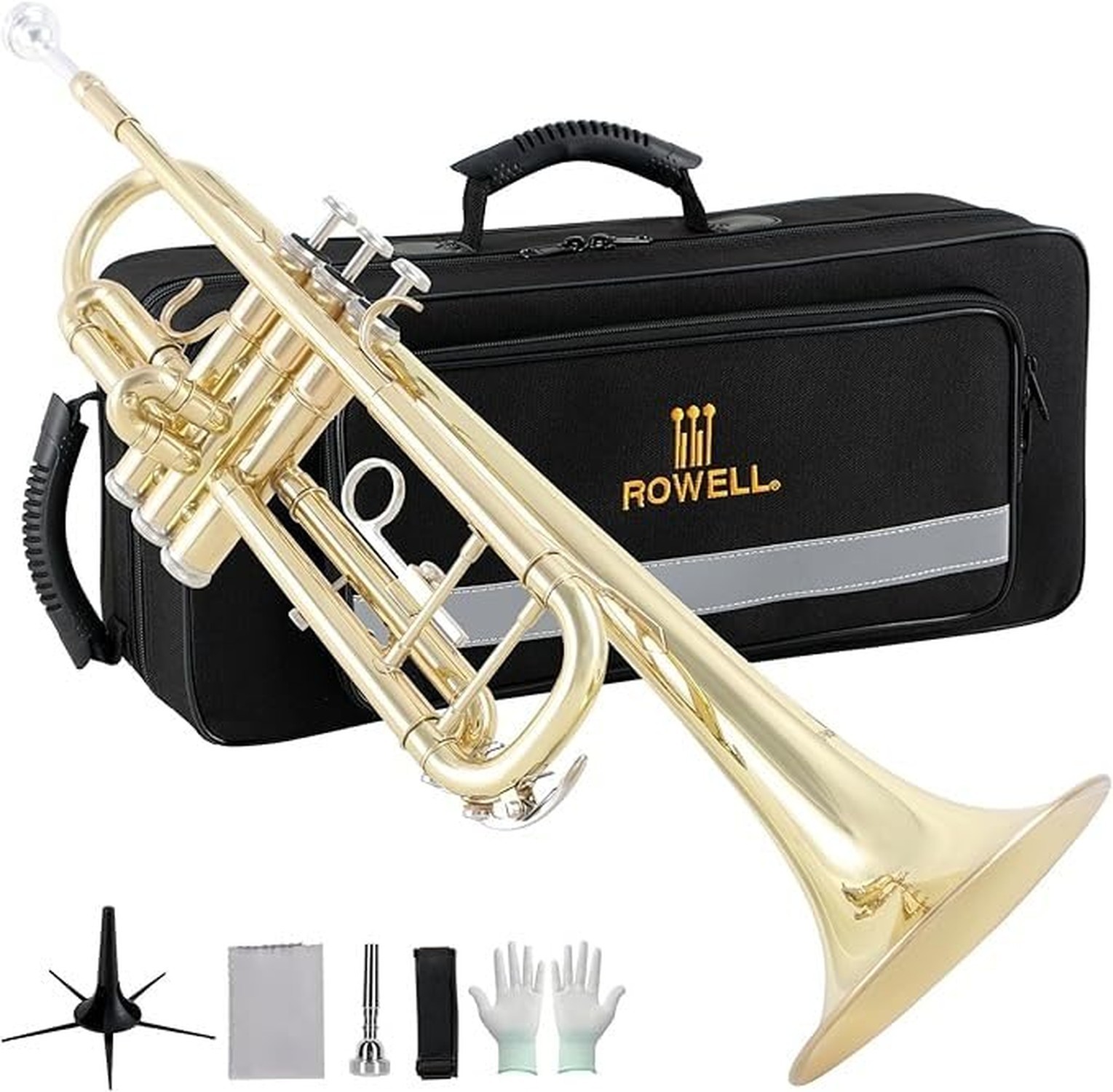 ROWELL Bb Trumpet Student Trumpet Standard Trumpets Set with Hard Case, Stand...