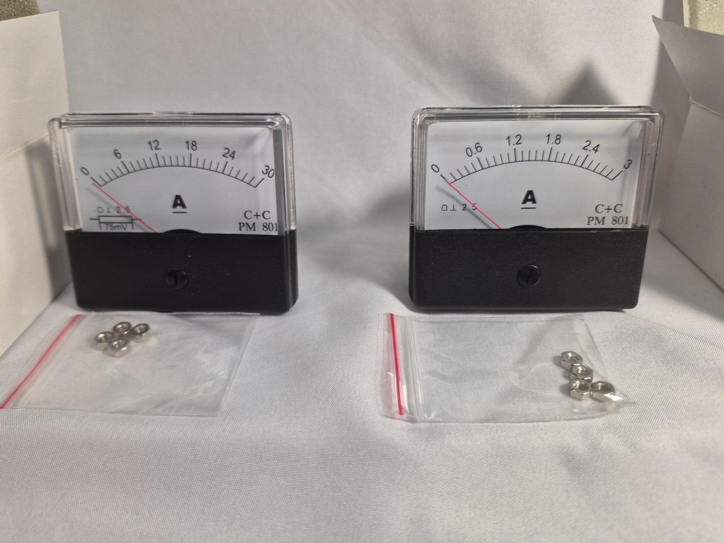 2- NEW OLD STOCK C+C PM 801 30ADC Analog  Panel METERS in Original Box 75mV