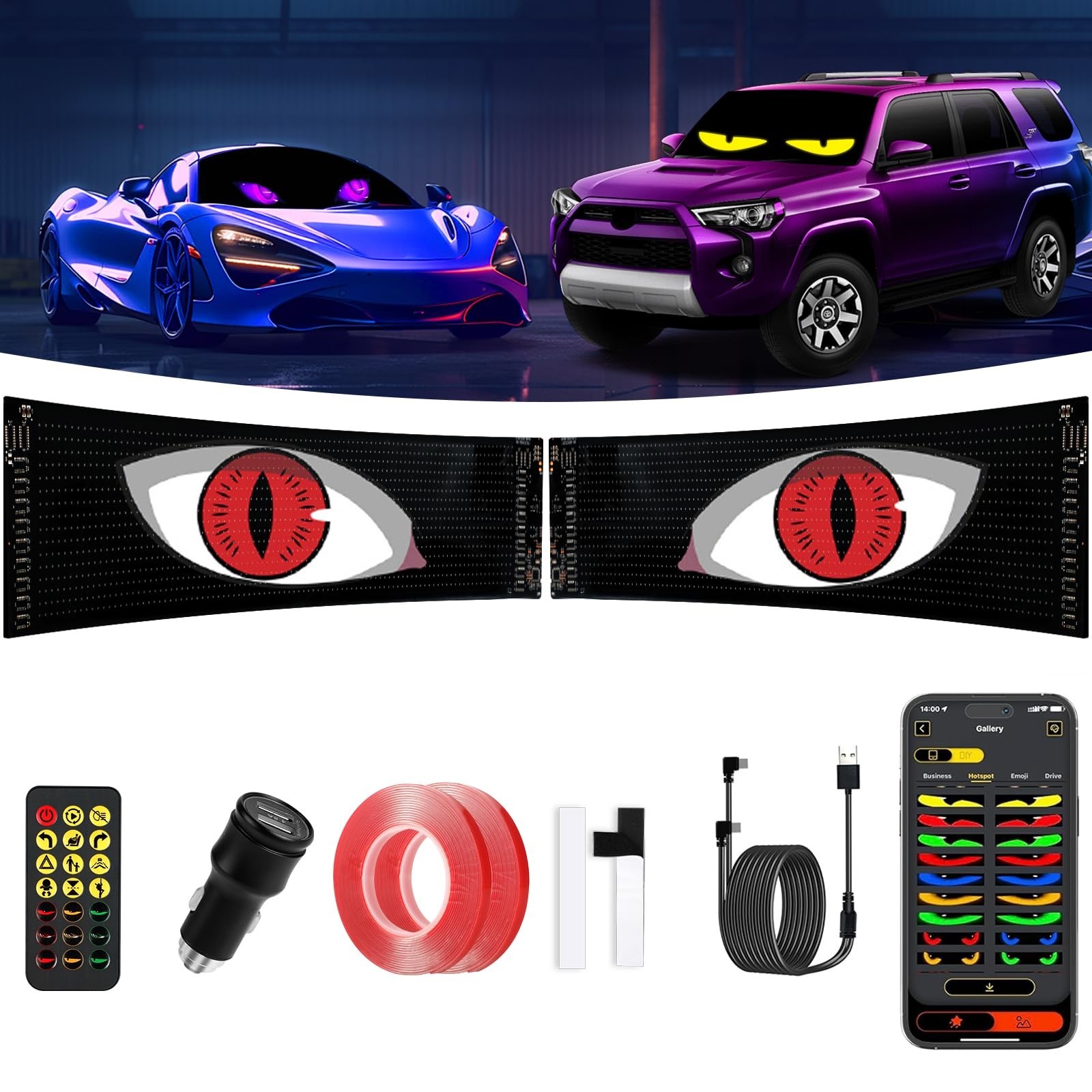 Devil Eyes Light for Cars, 2-Pack LED Eyes for Car Windshield with Perfect Sy...