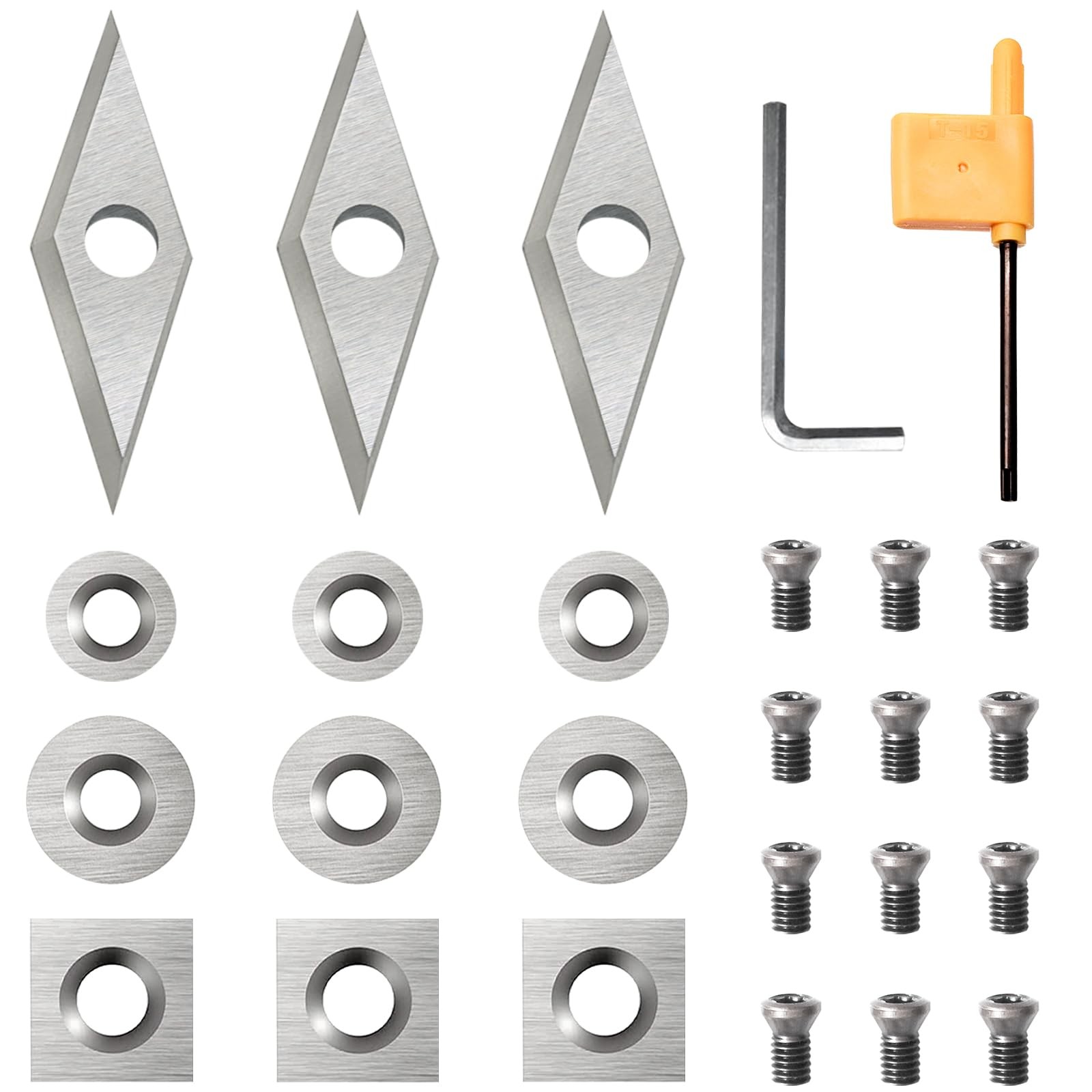 Diraeen 27pcs Carbide Lathe Tools,Tungsten Cutters Inserts Set Silver: