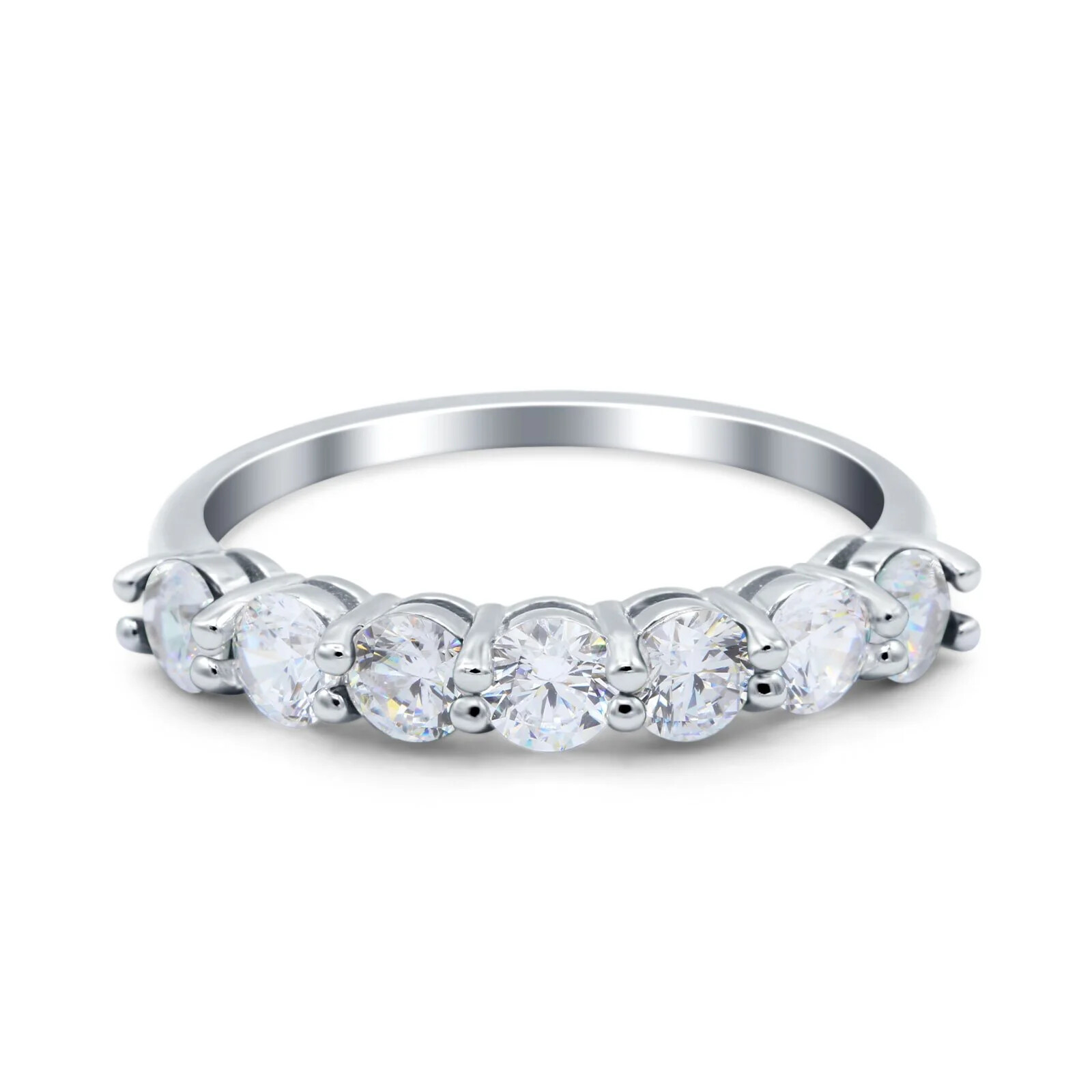 Art Deco Half Eternity Stackable Wedding Round Ring CZ 925 Sterling Silver 4mm