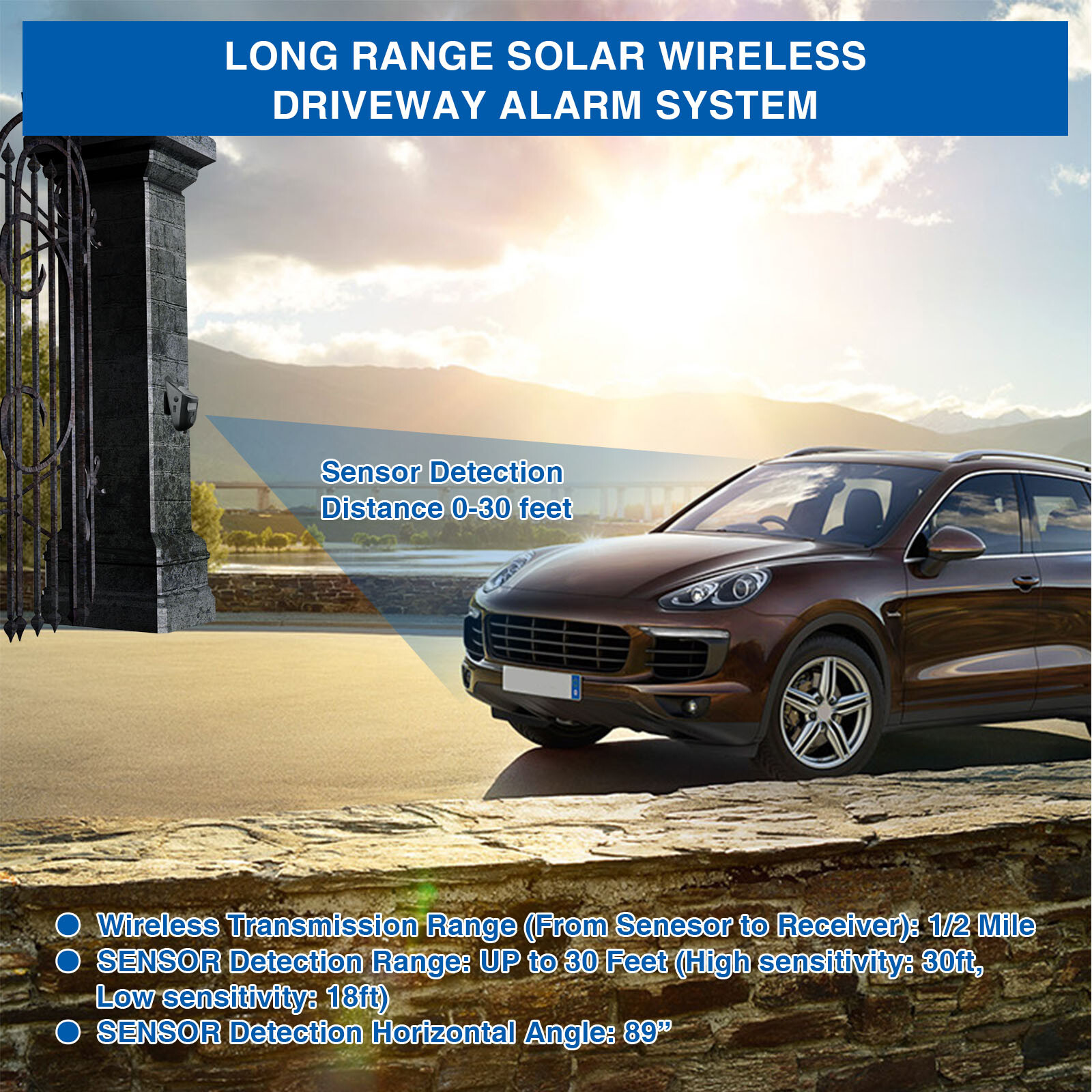 Solar Wireless Driveway Alarm Sensor Alert System Security Long Range IRDetector