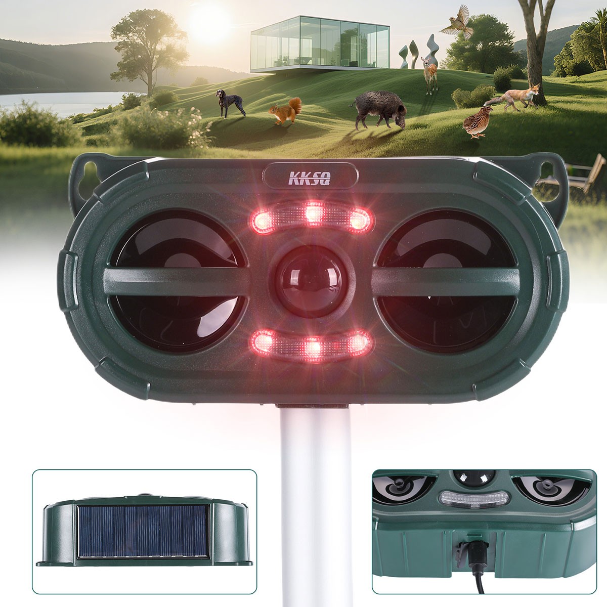 USB/Solar Ultrasonic Animal Repeller Pest Repellent Dog Cat Deer Raccoon Garden