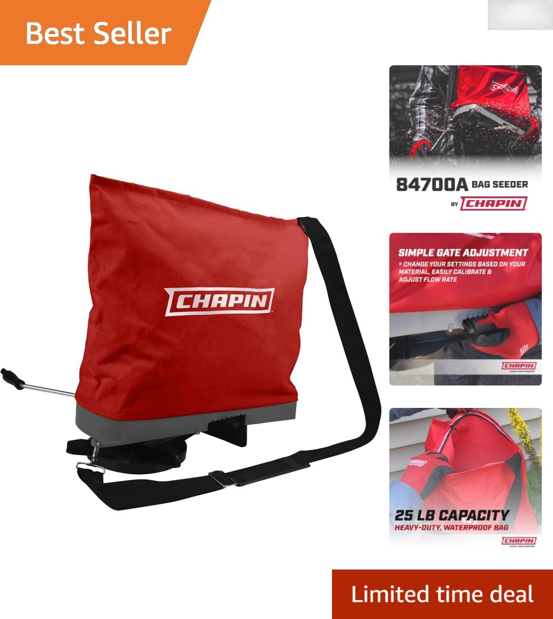 Chapin 25 lb Handheld Seed Spreader - Waterproof Bag & Adjustable Strap in Red