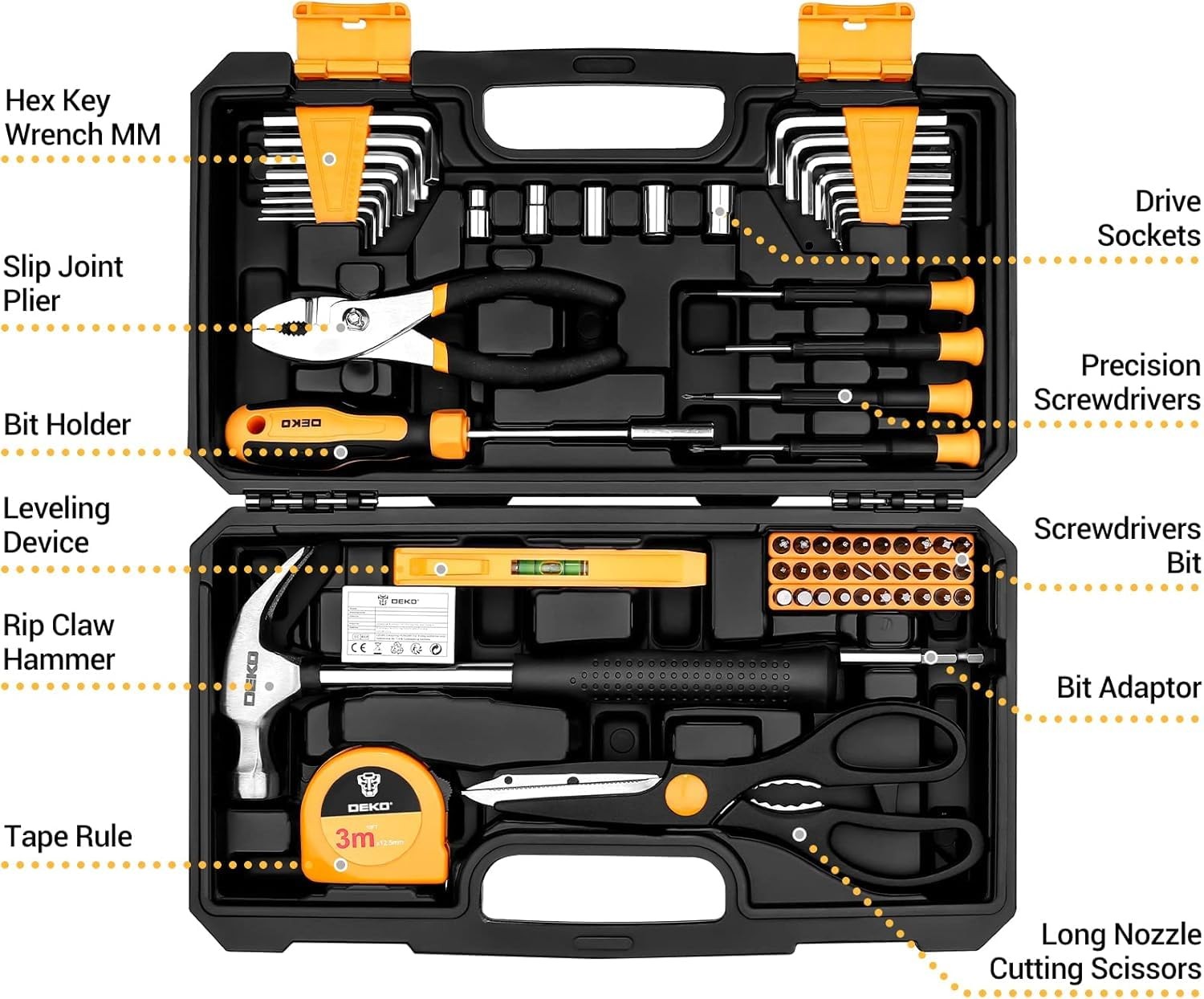 62-Piece Household Tool Set：Small Basic Home Tool Kit with Plastic Toolbox, H...