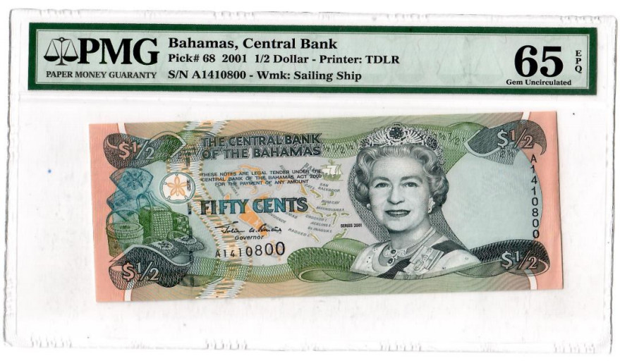 Bahamas_1/2 Dollar_2001_PMG_A1410800_65 EPQ Gem Uncirculated