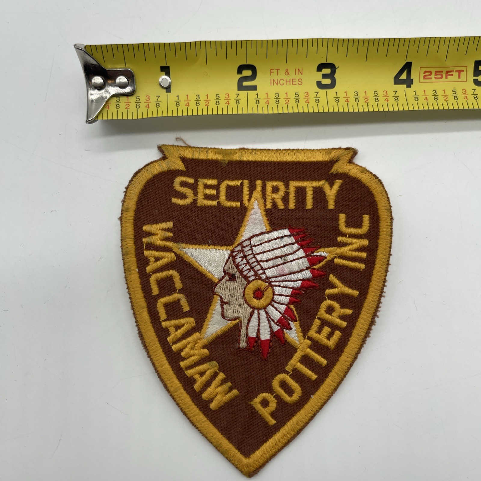 Vintage WACCAMAN POTTERY INC. Security Shoulder Patch Brown Cut Edge