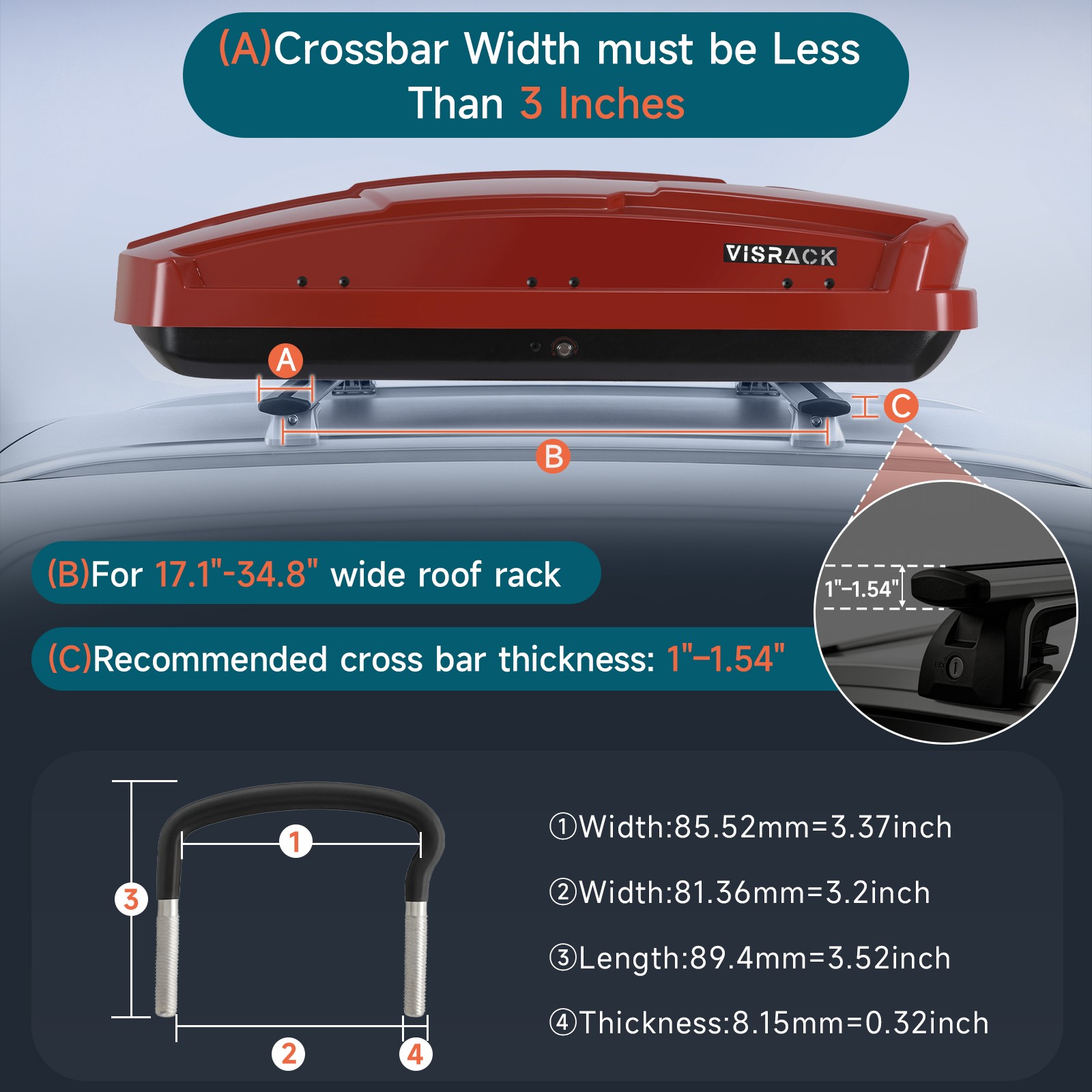 15 Cubic Feet Car Top Cargo Carrier Vehicle Roof Mount Luggage Storage Box