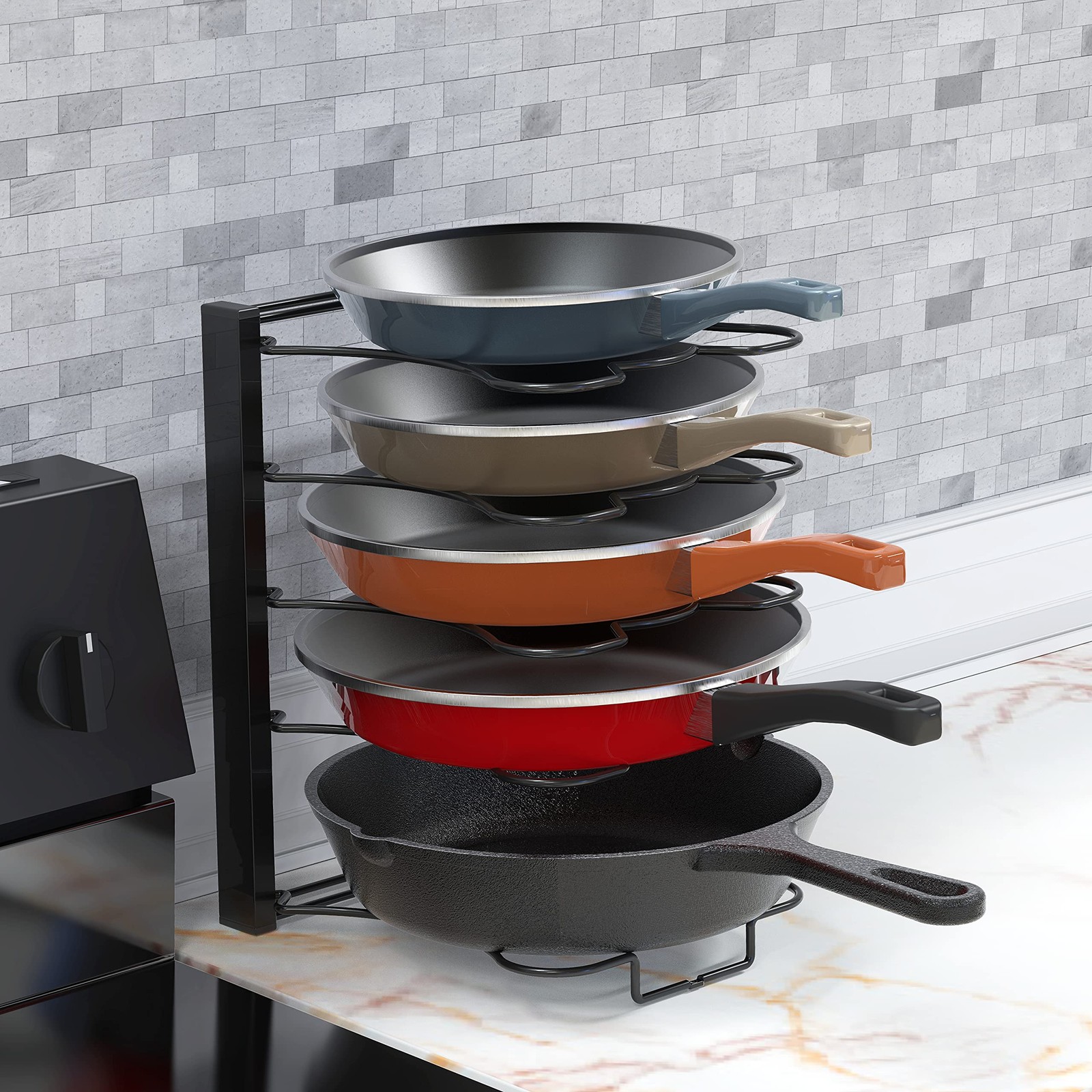 SIMPLE HOUSEWARE 5 Compartments Height Adjustable Pan Organizer, Black