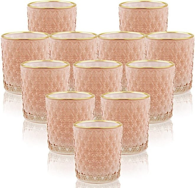 SHMILMH Pink Glass 2 x 2 x 2.5 Votive Candle Holders Set of 24