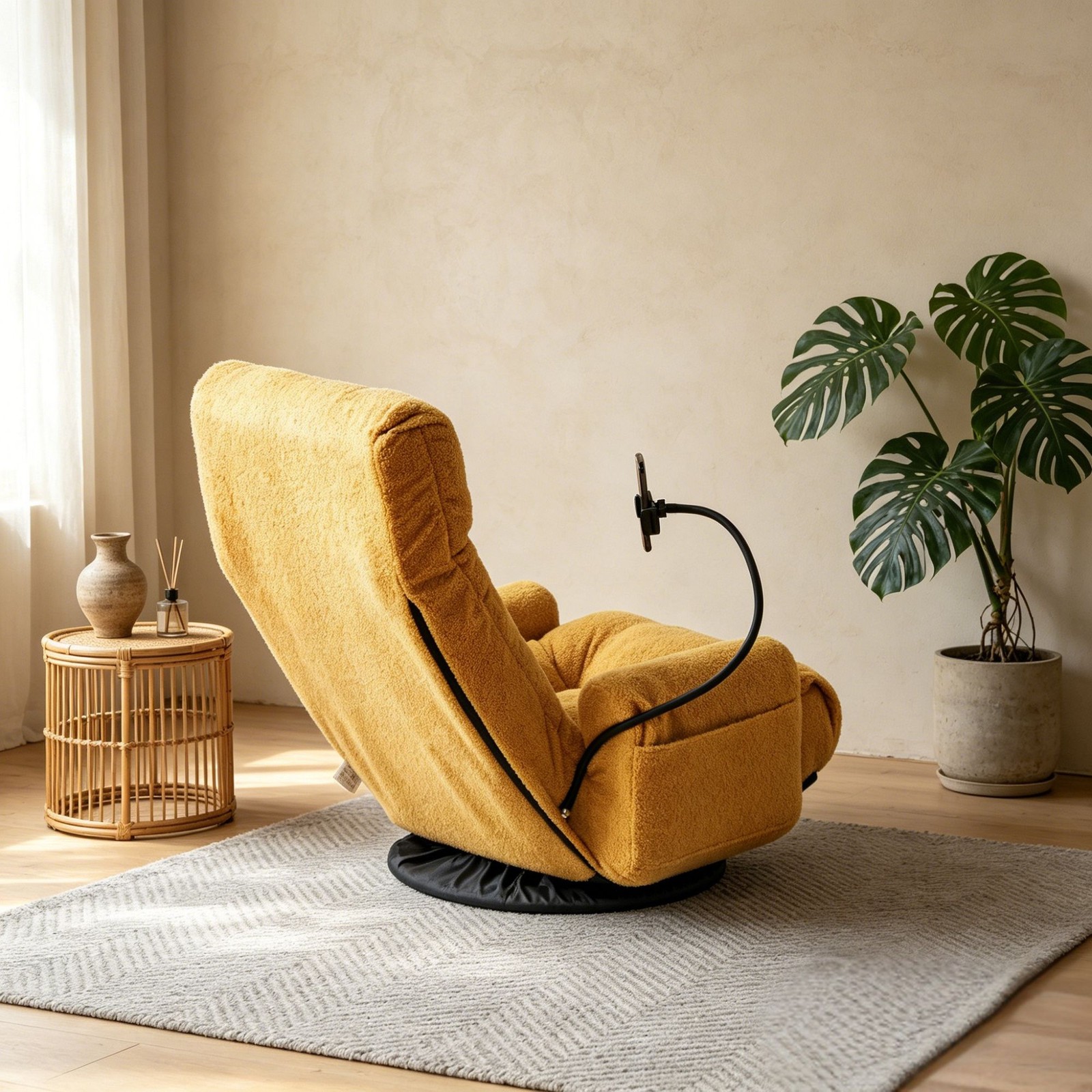 Adjustable Lounge Sofa Chair 360° Rotatable Yellow Cotton