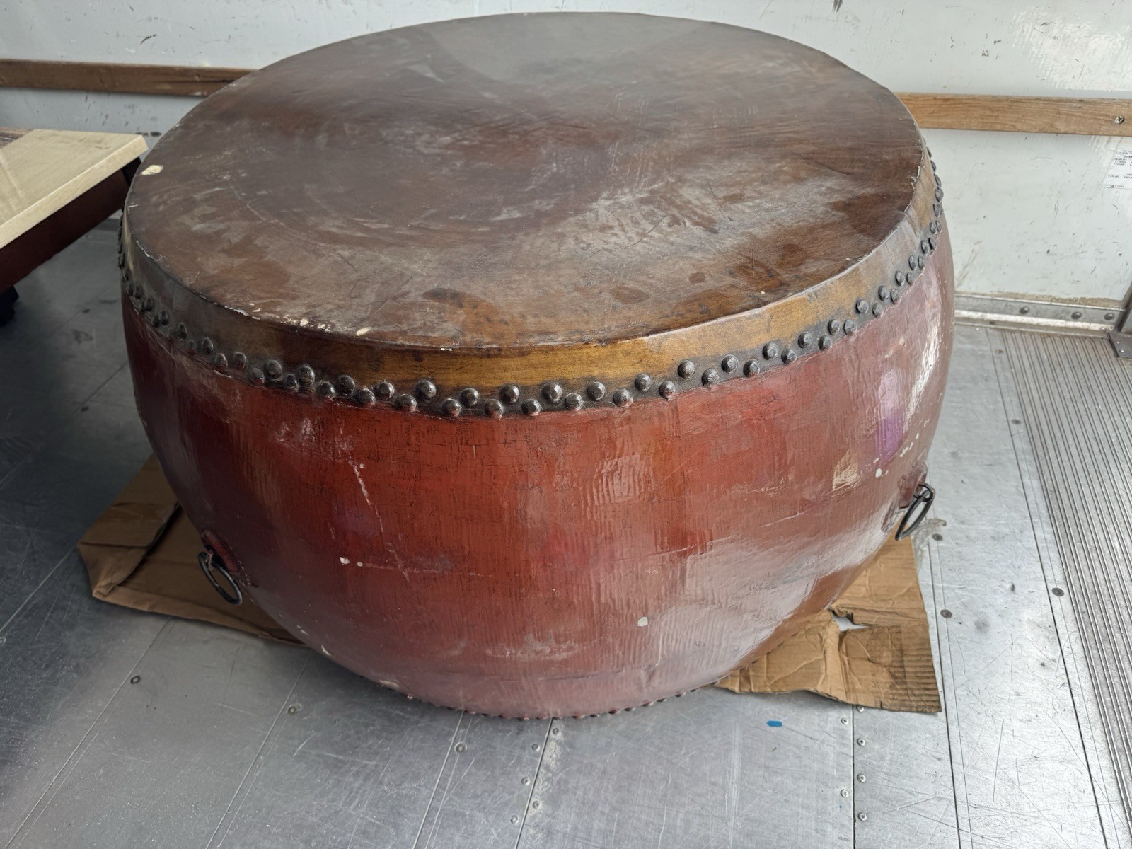 Chinese Vuntage Ritual Drum, Huge -  (26x 40 in)Table,natural Leather