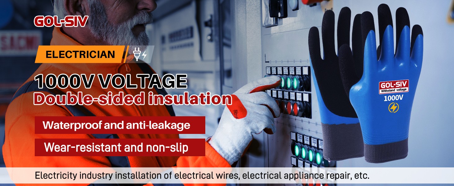 Electrician Gloves 1000V High Voltage,ASTM D120 Certified & Double Insulated