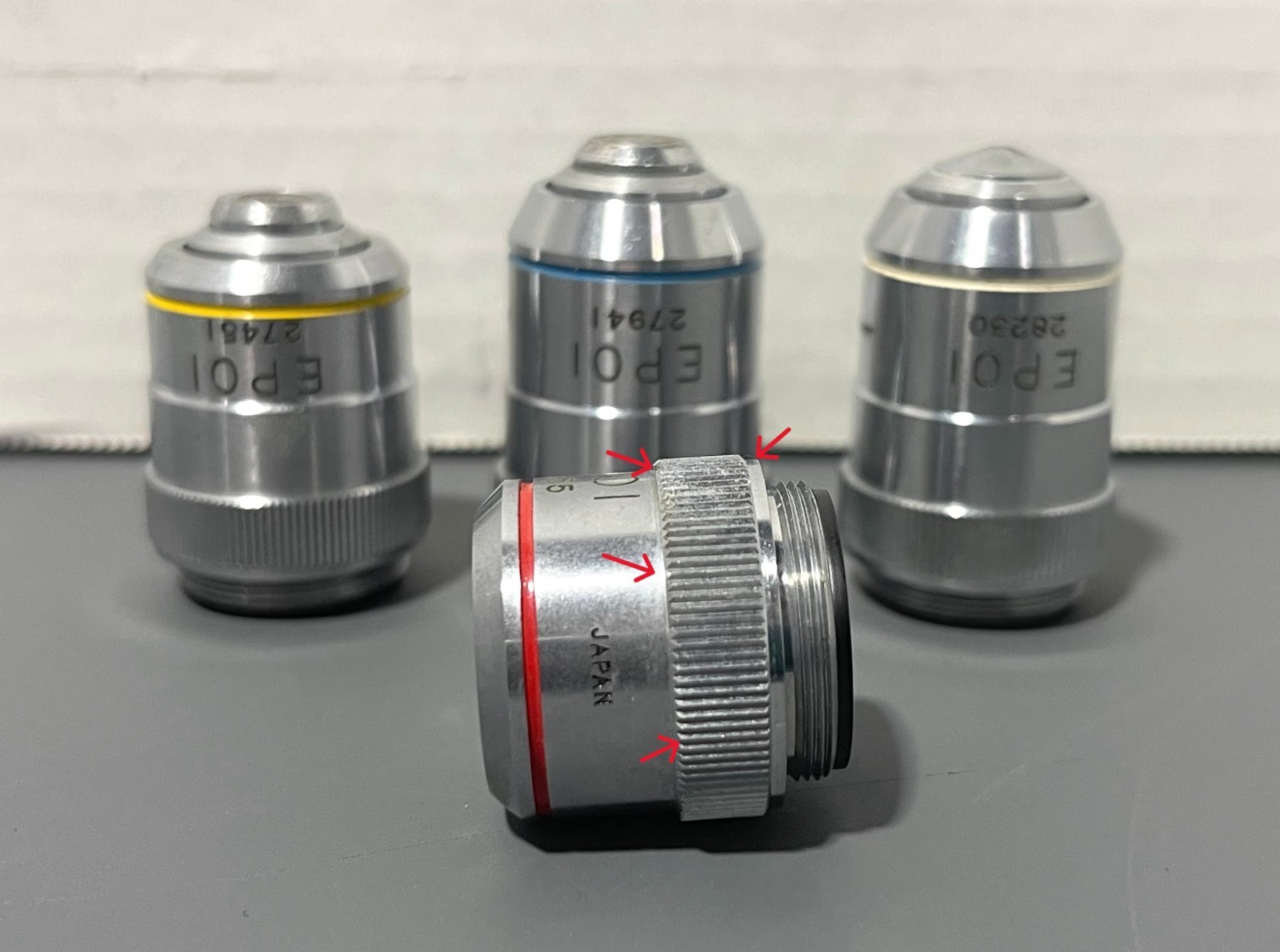 Mixed Lot of EPOI 4/0.13 10/0.25 40/0.65 OiL 100/1.25 Microscope Objectives