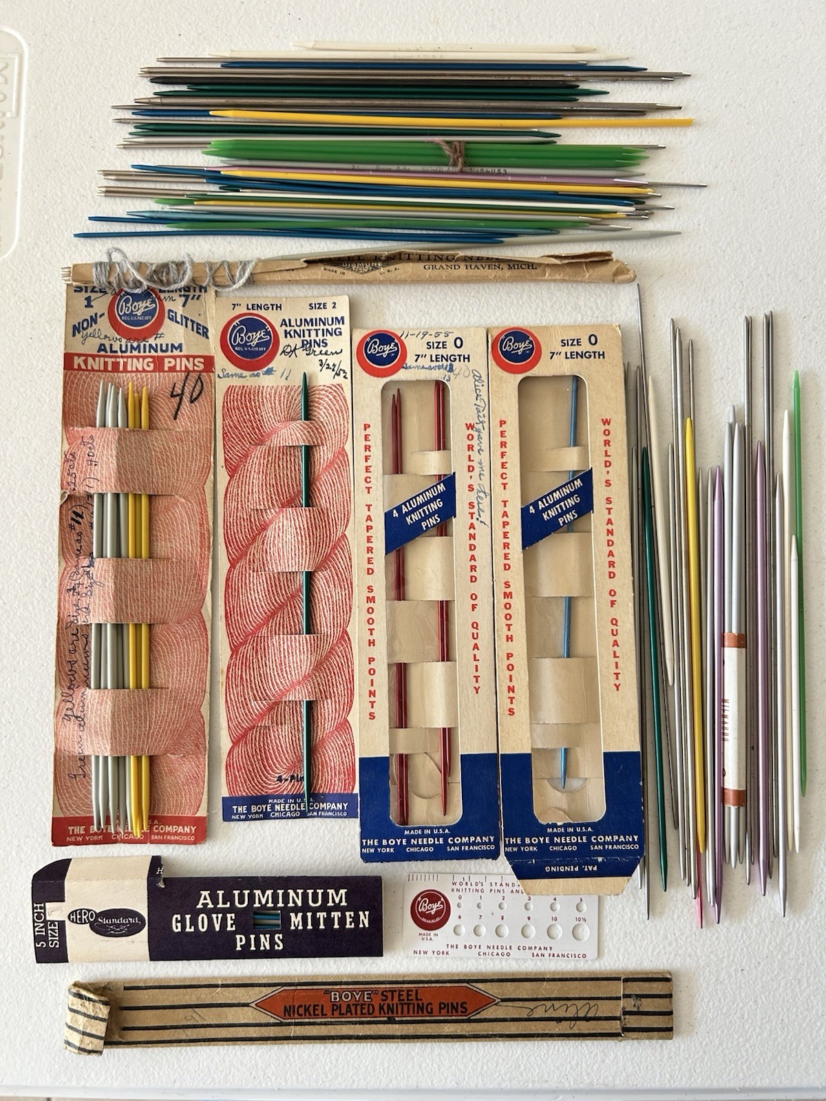 VTG Boye & Hero KNITTING PINS Steel Aluminum Various Sizes & Colors LOT of 100!
