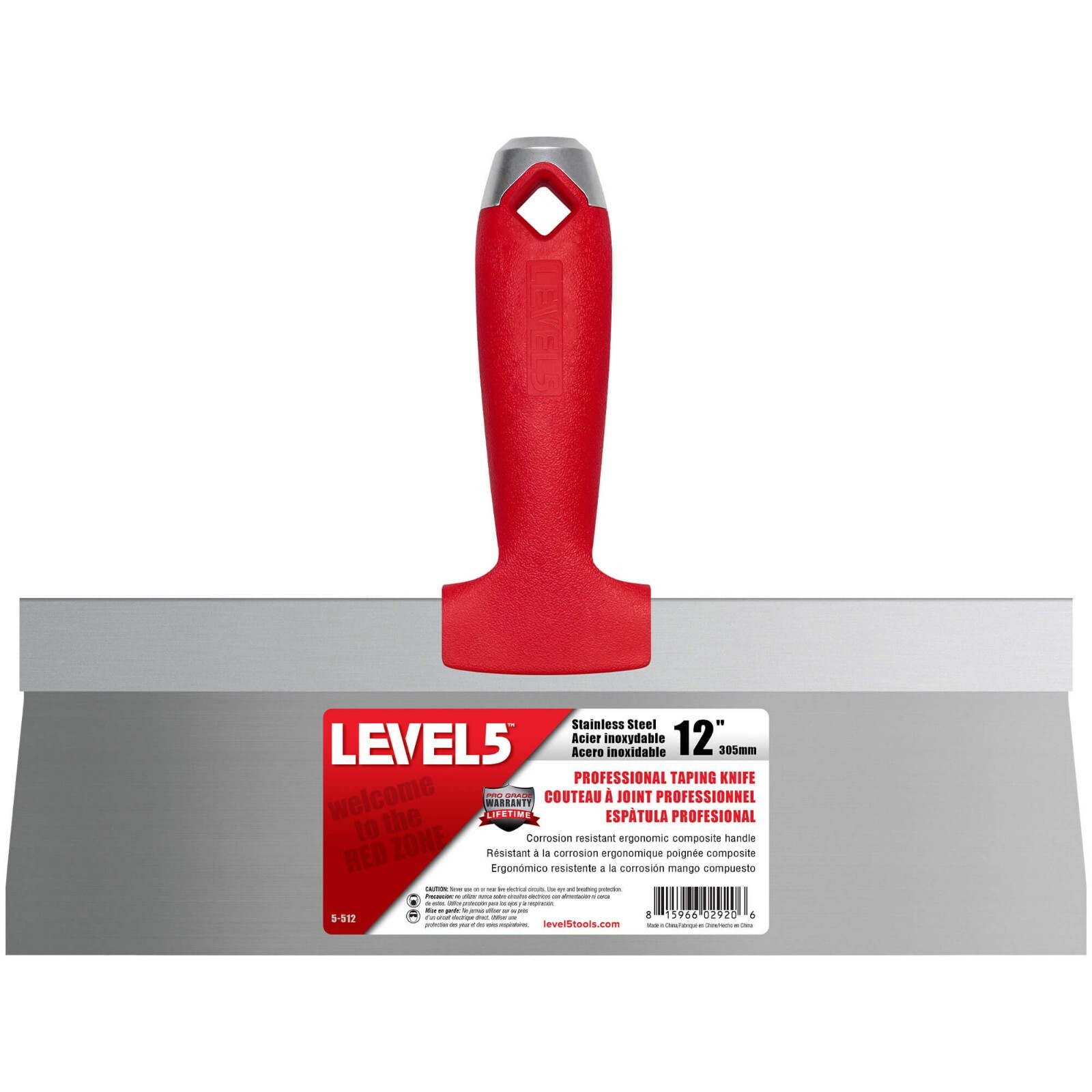 LEVEL5 12" Drywall Taping Knife - Stainless Steel, Composite Handle | 5-512