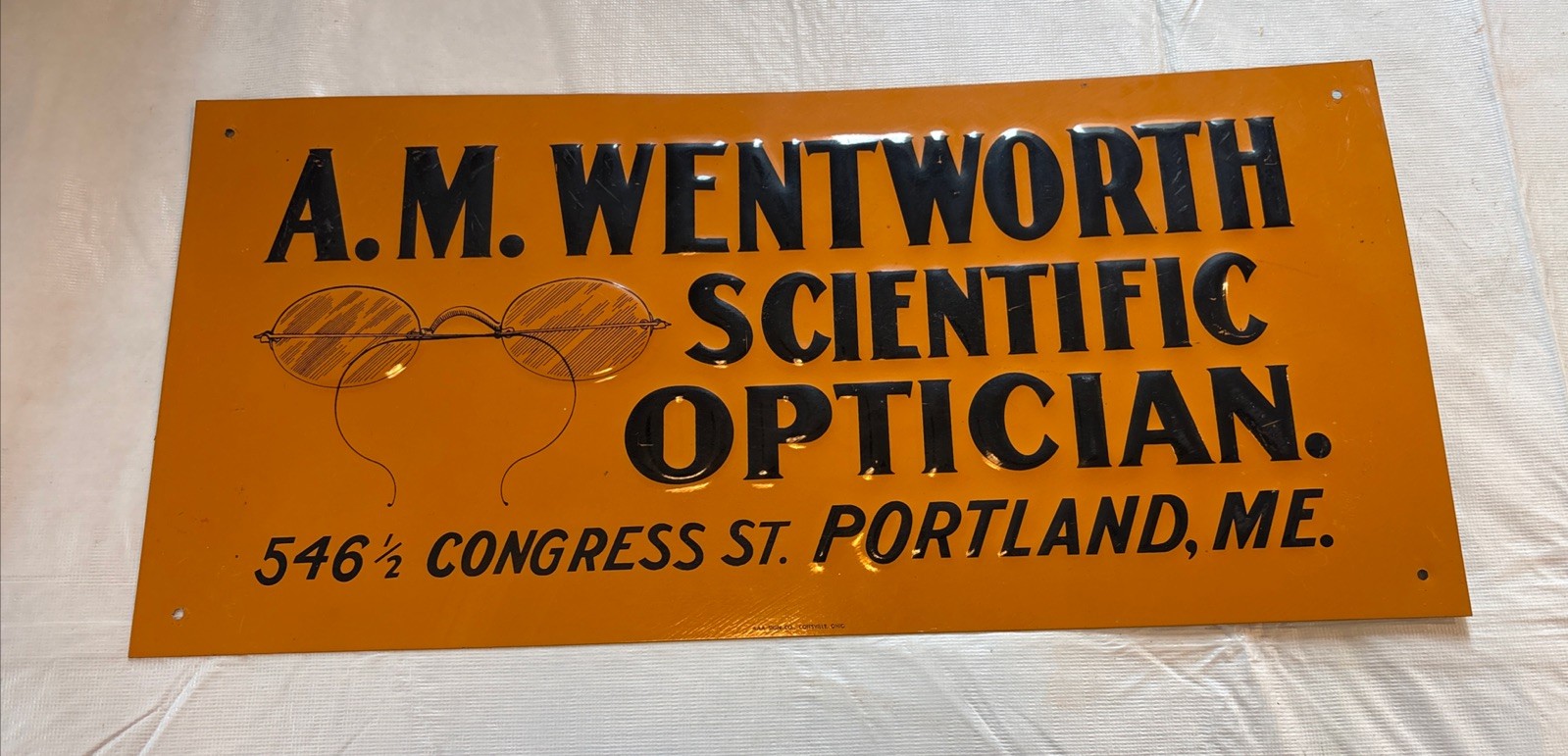 Vtg. A.M. Wentworth Scientific Optician Portland, ME Sign Exc Cond Free Ship