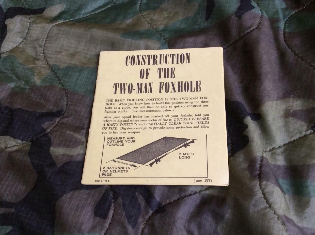 Vintage Army Military Surplus Cold War Two Man Foxhole Construction Guide 1977