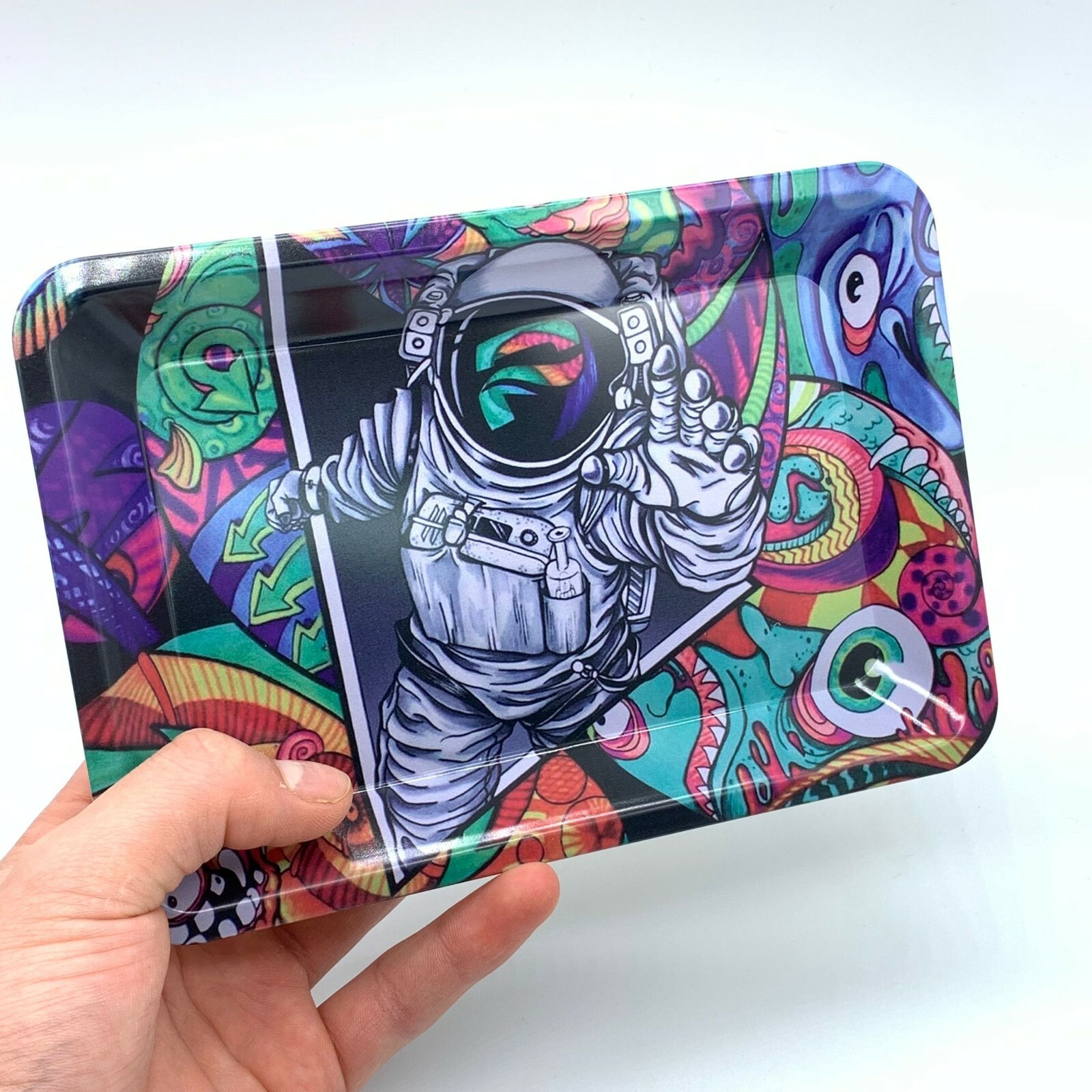 Decoration Snack Tray 5x 7" SPACE MAN Tray metal plate side table remote control