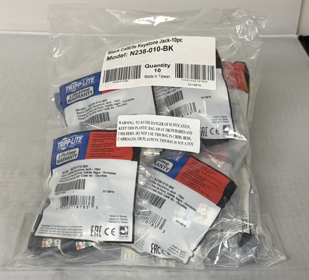 Lot of 10 TrippLite Cat6/Cat5e 110Style PunchDown Keystone Jack - Black, 10-Pack