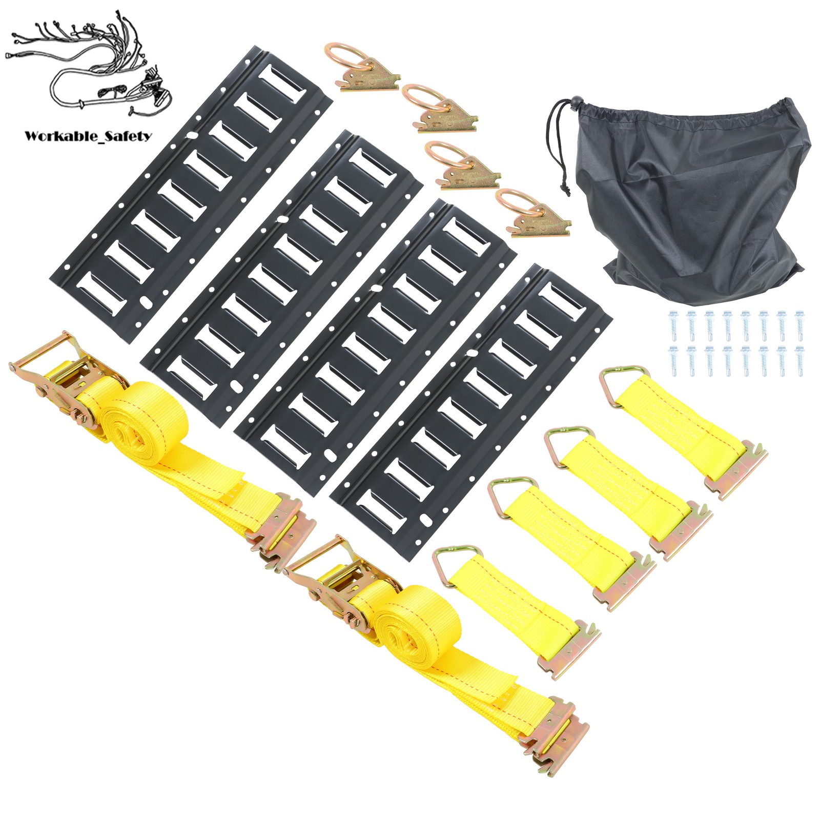 15 Pack 1.3' E-Track Rail Set, Black Powder Coated Finish For Trailers & Vans