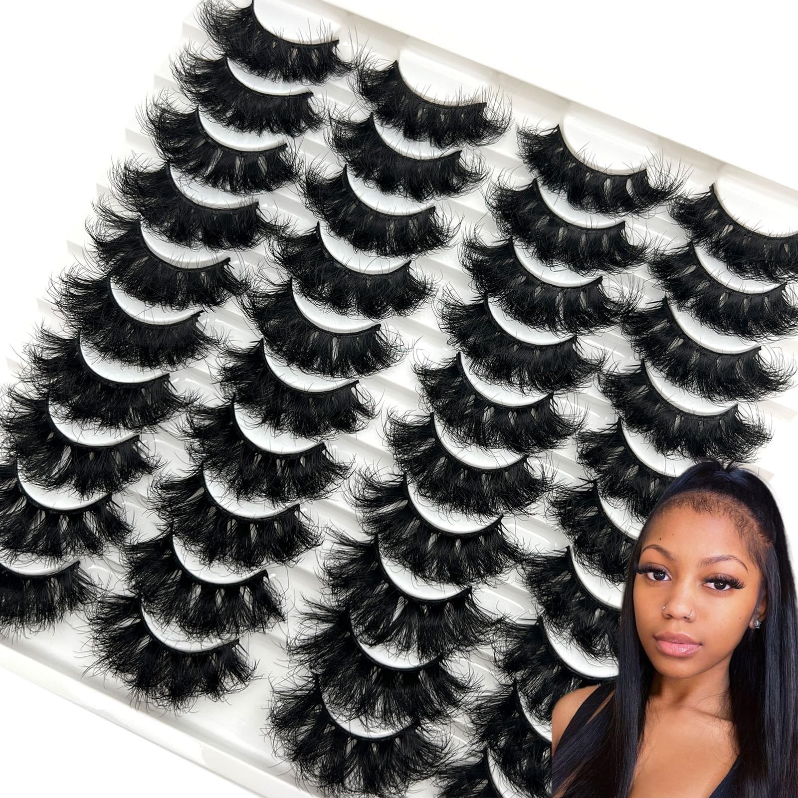 loladook Dramatic Lashes Mink Wispy D Curl Volume Big False Strip Lashes Pack...