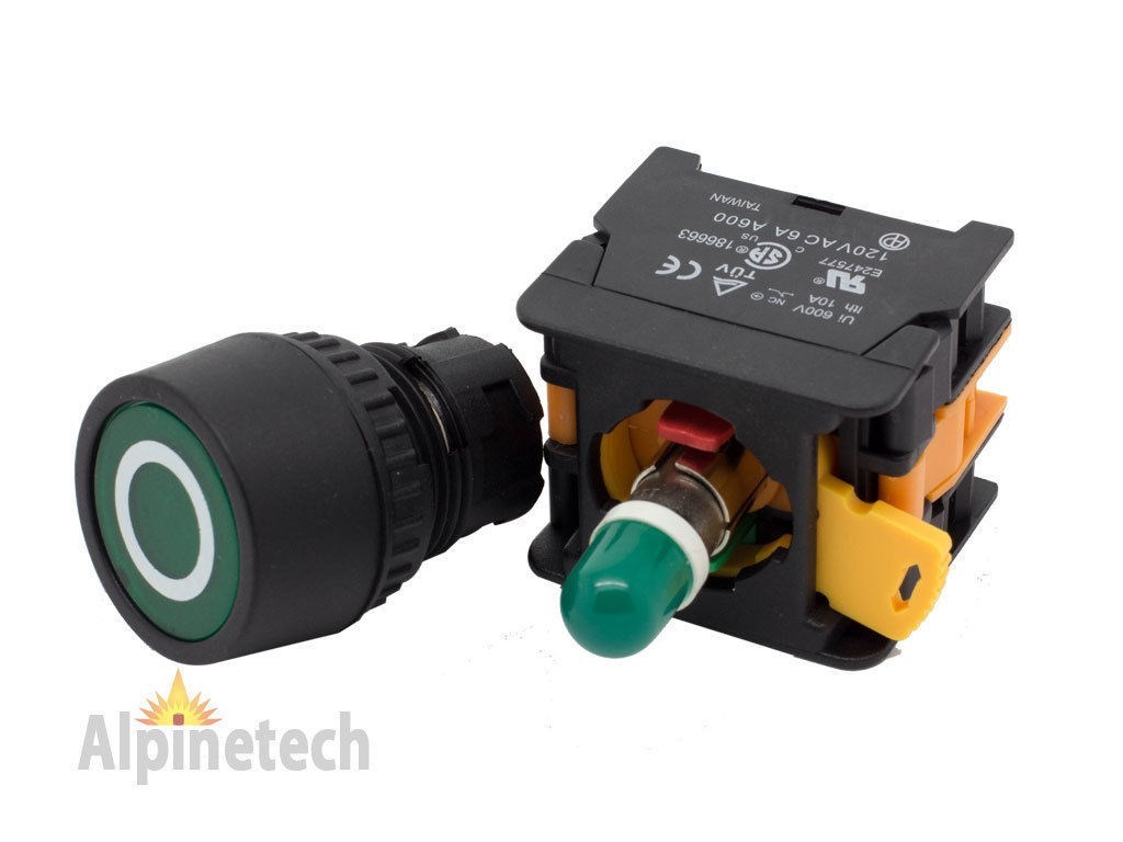 ATI PFL22 Green 22mm Push Button Latching Switch Illuminated 120V LED