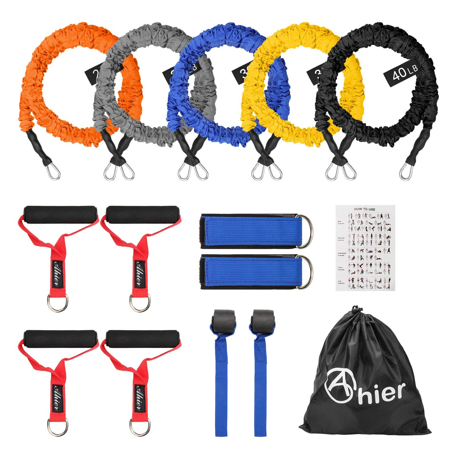 AHIER 14PCS Resistance Bands Set, Exercise for Men & Women, 20lbs Black