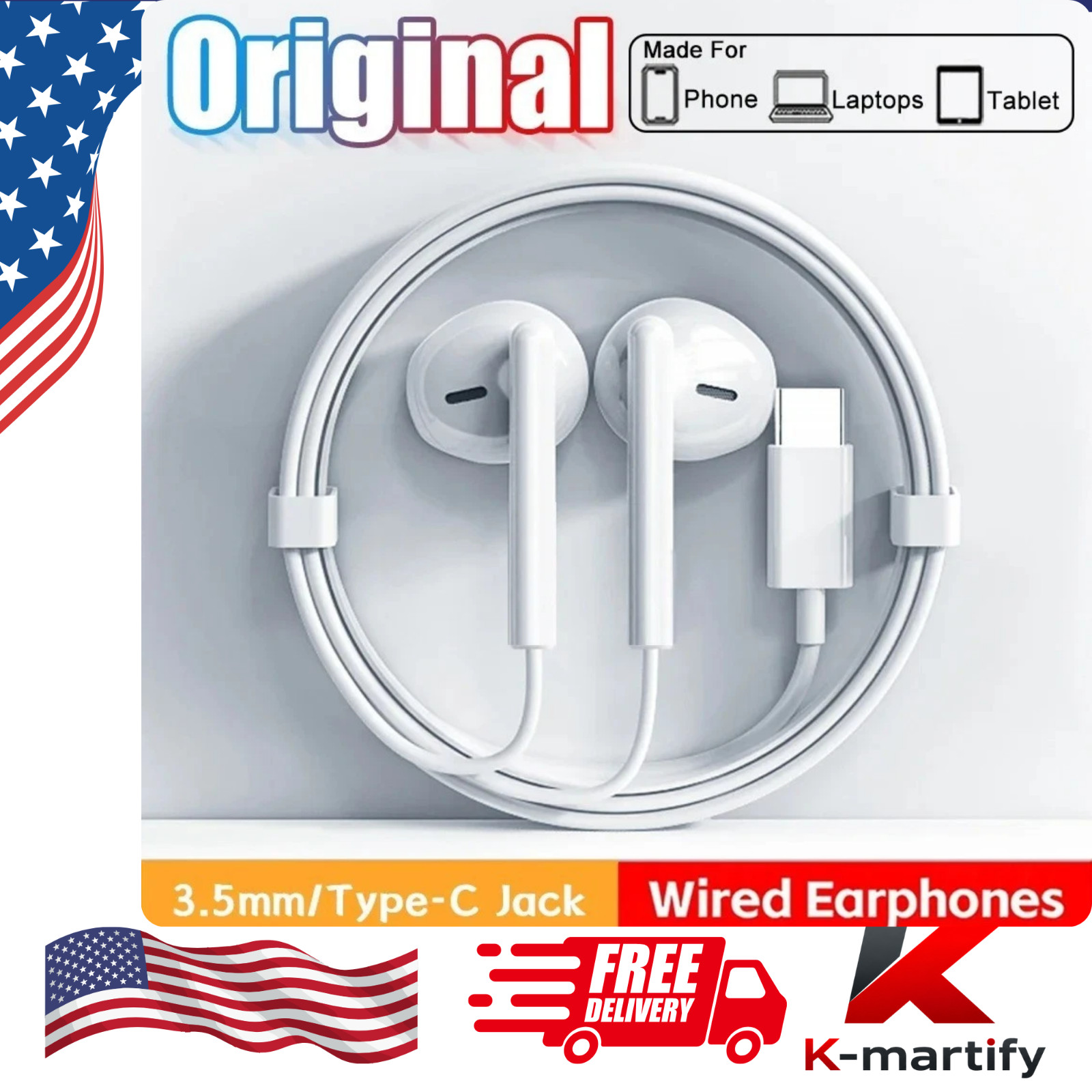 Type- C Wired Headphone Earbuds For iPhone 15, 16, 17 Pro And Max, Plus USA