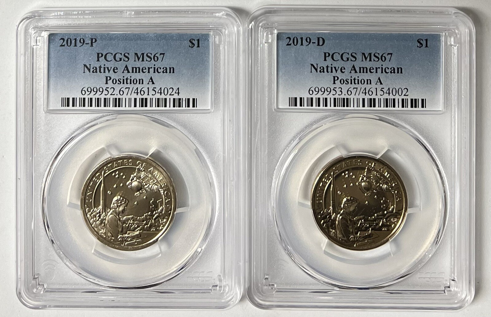 2019 P & D Sacagawea Native American Dollar Position A PCGS MS67 2 Coin Set