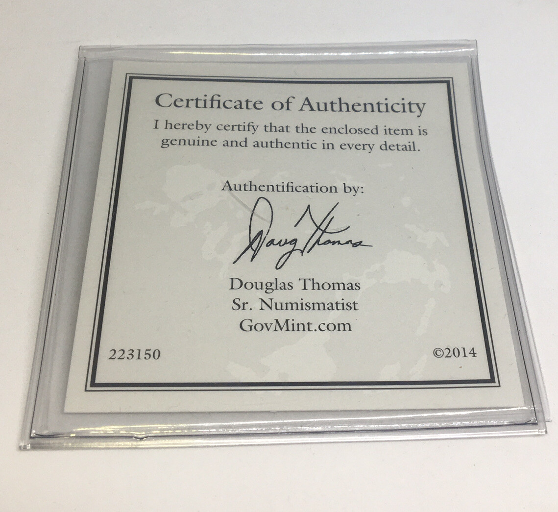 CERTIFICATE OF AUTHENTICITY GOVMINT.COM FOLDER SLEEVE COIN 223150
