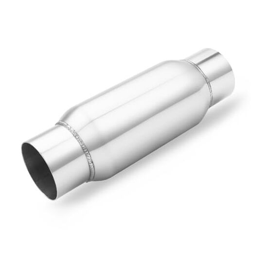Inlet Exhaust Resonator Inlet Outlet 12" Overall Length 3" Silver Polished
