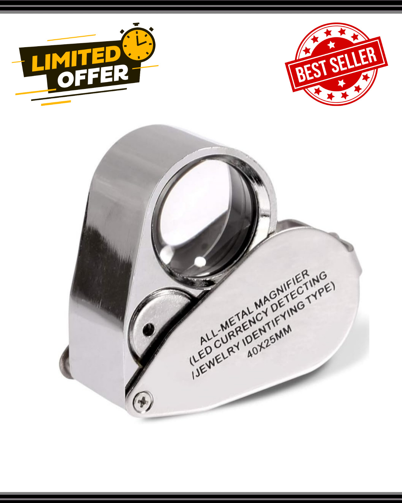 40X Jewelers Loupe Jewelry Loop Coin Magnifier Light Pocket LED Magnifying Glass