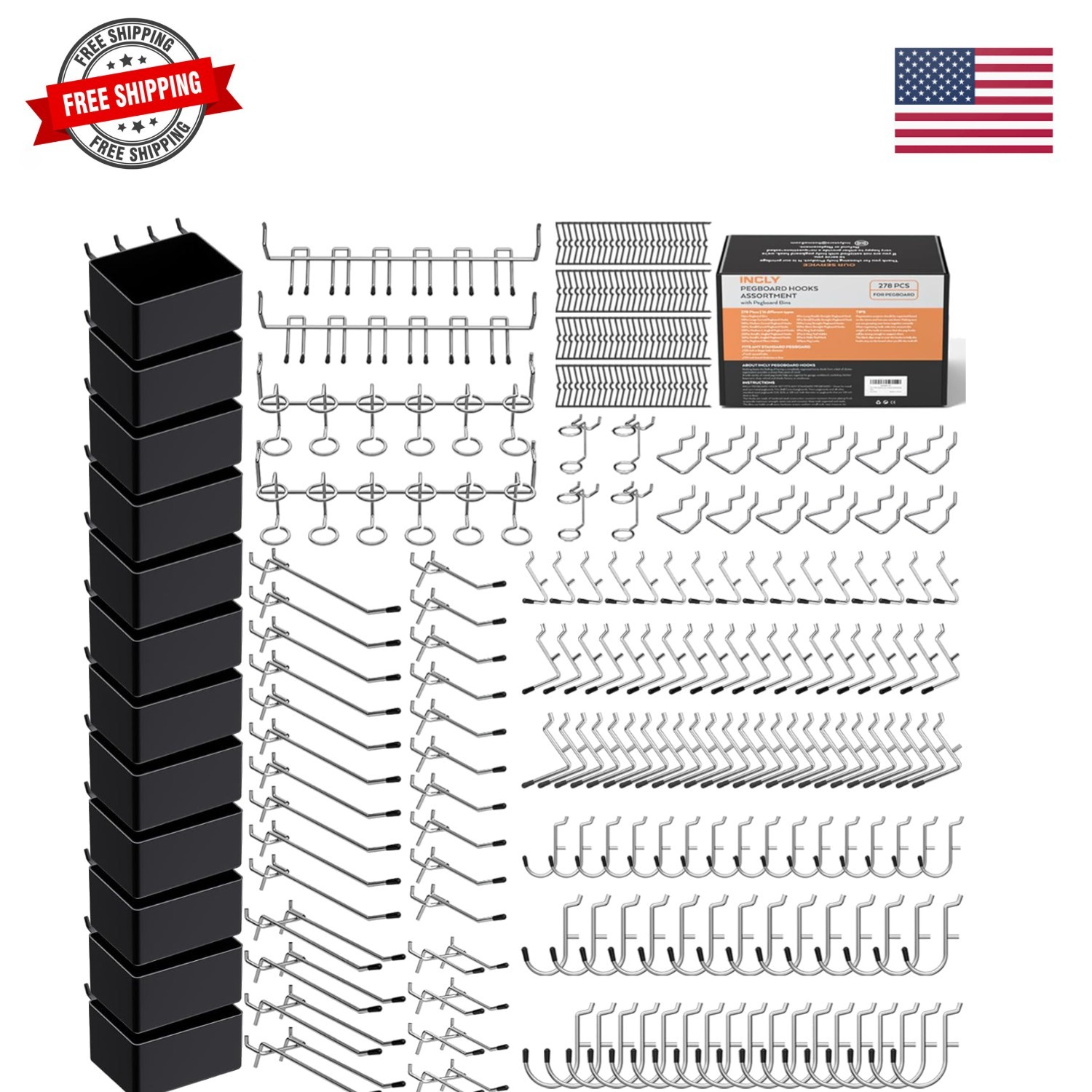 278PCS Pegboard Accessories Organizer Kit, Peg Board Hooks Assortment with Bi...