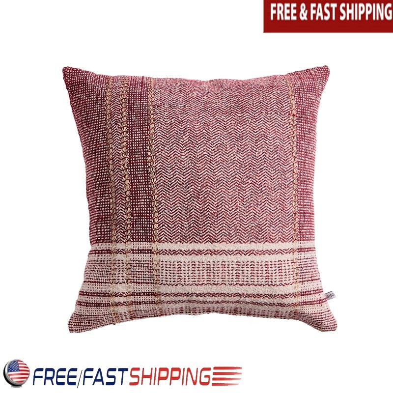Farmhouse Plaid Decorative Pillow Oversized Woven Textured Cushion Home Decor US