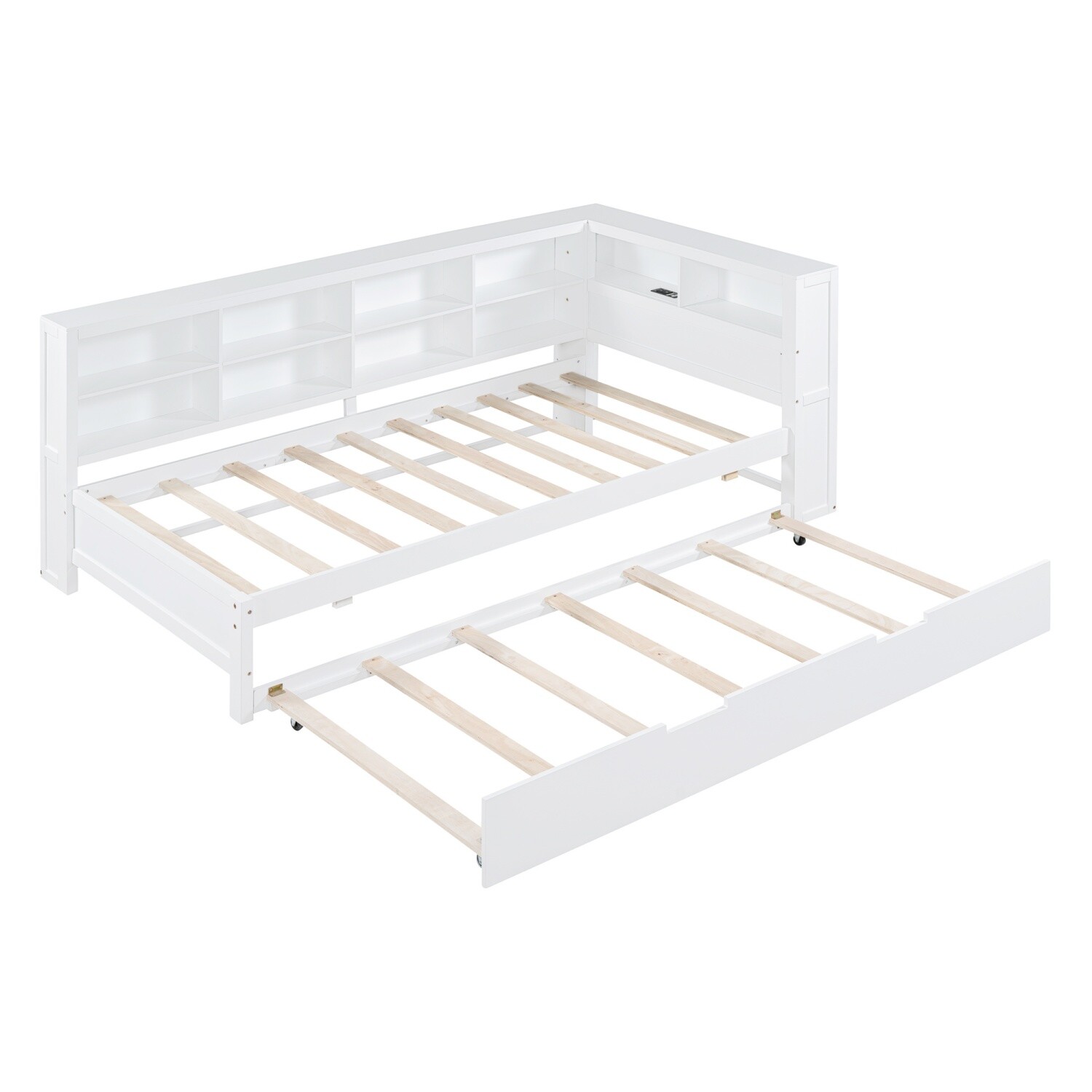 Twin/Full Size Daybed Wooden Bed Frame w/ Trundle & USB Port & Storage Shelf