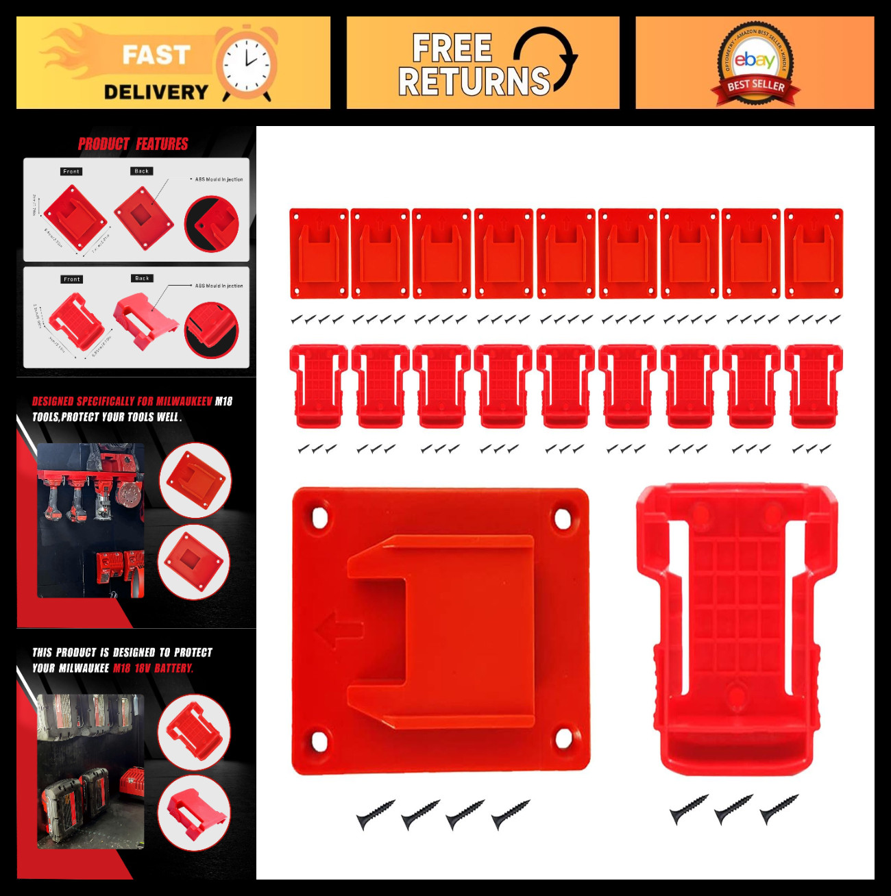 20Pcs Heavy Duty Wall Mount Tool Holders & Battery Organizer for Garage, Worksho