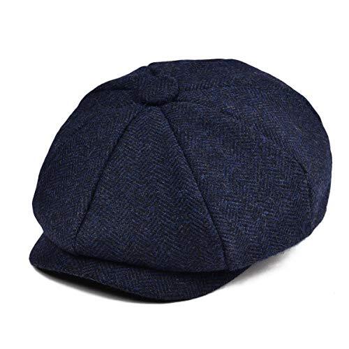 Boys Vintage Newsboy Cap Tweed Flat Beret Cabbie Hat for Kids 6-24 Months Navy